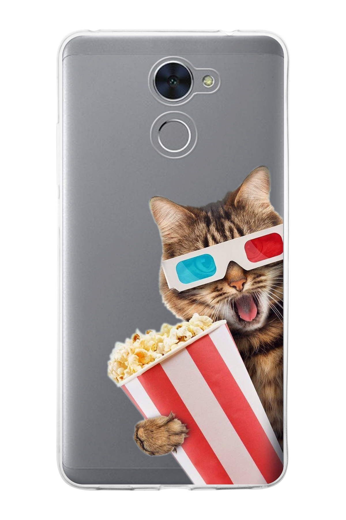 Huawei Y7 Prime ile Uyumlu 1mm Slim Fit Kedi 1 050b Baskılı Şeffaf Kılıf
