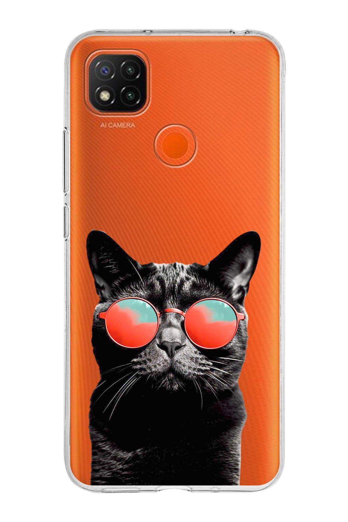 Xiaomi Redmi 9C ile Uyumlu 1mm Slim Fit Kedi 3 050d Baskılı Şeffaf Kılıf