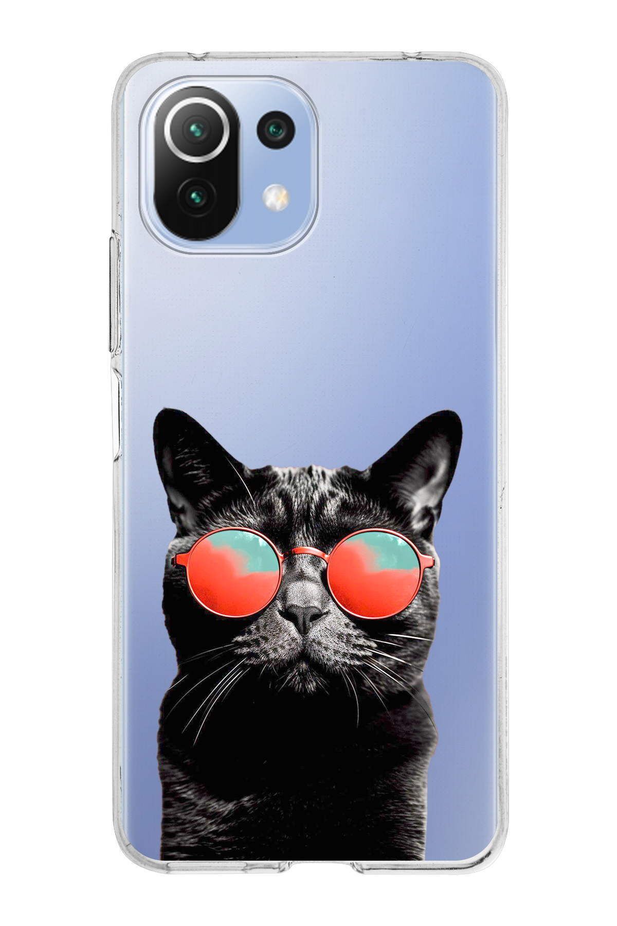 Xiaomi Mi 11 Lite ile Uyumlu 1mm Slim Fit Kedi 3 050d Baskılı Şeffaf Kılıf