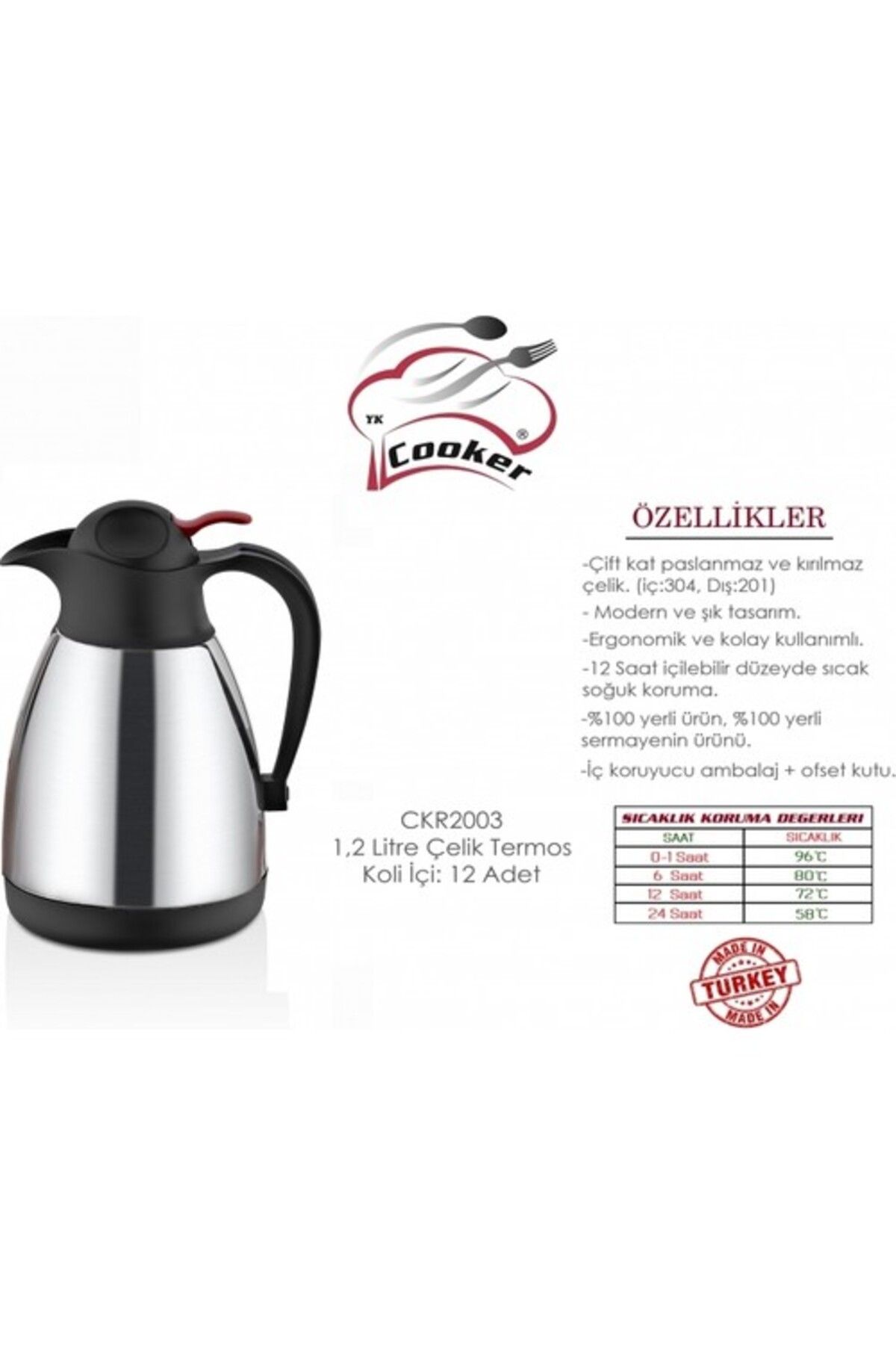 فلاسک مشکی 1.2 لیتر از طبقه دو برابر فولاد ضد زنگ Thermos CKR2003 Cooker