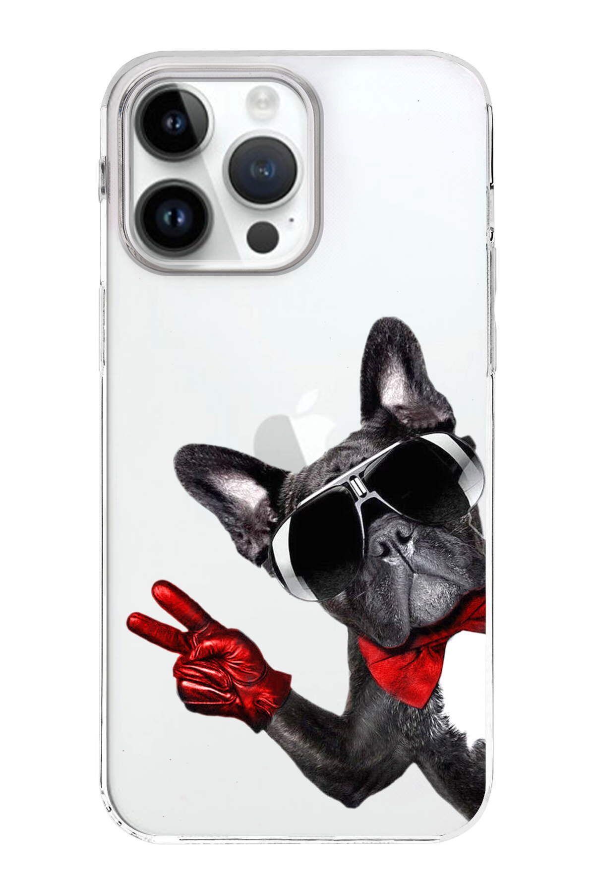 PrintiFy Apple iPhone 14 Pro ile Uyumlu 1mm Slim Fit Köpek 2 050e Baskılı Şeffaf Kılıf