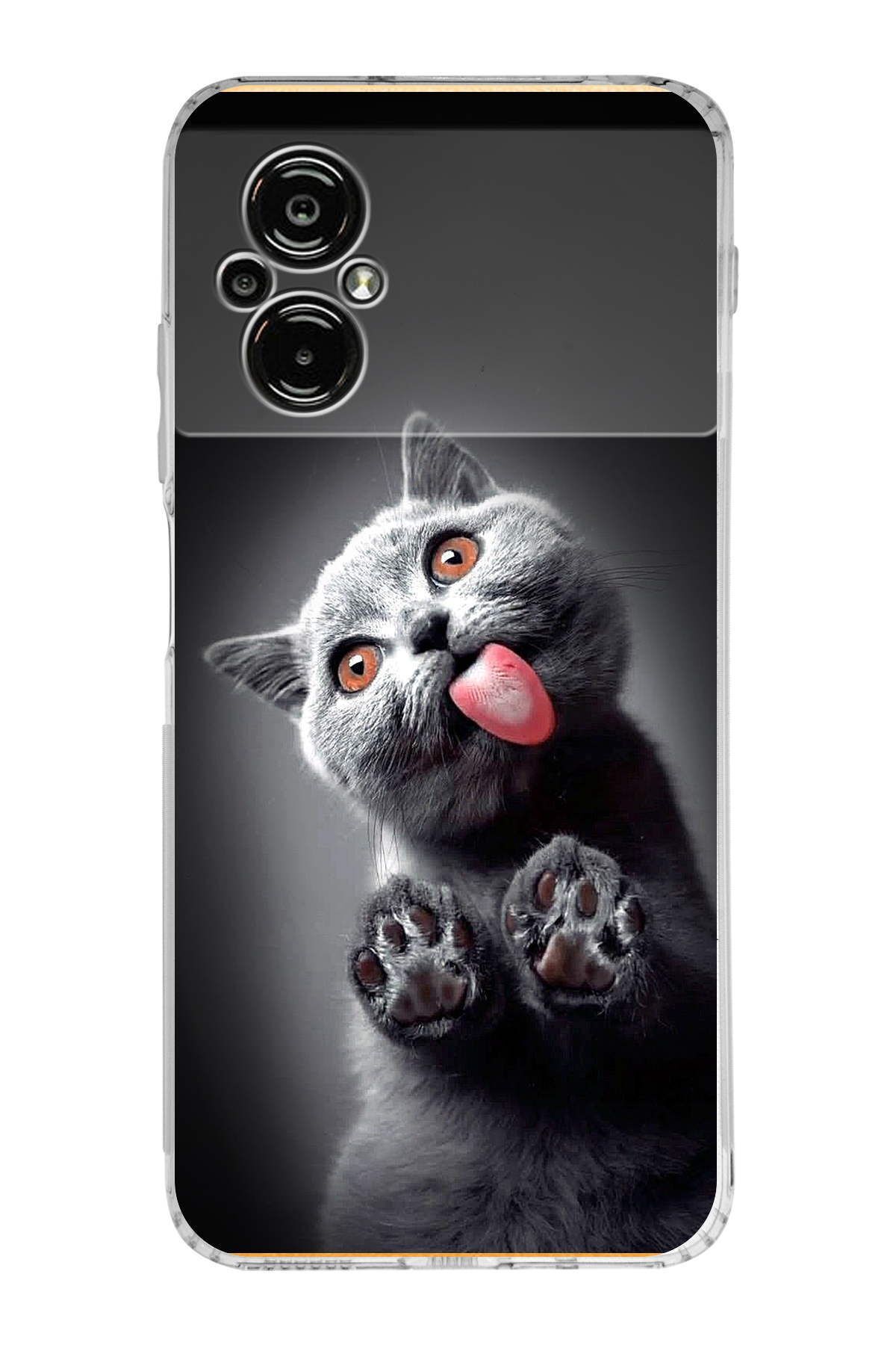 Xiaomi Poco M5 ile Uyumlu 1mm Slim Fit Kedi 2 050c Baskılı Şeffaf Kılıf