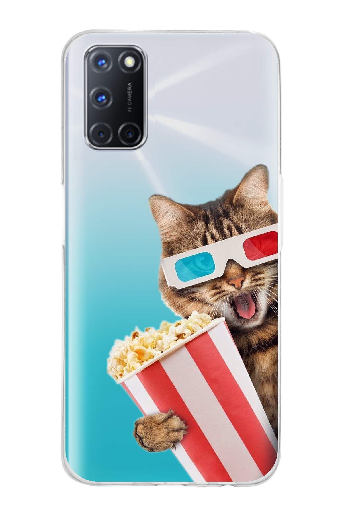 Oppo A72 ile Uyumlu 1mm Slim Fit Kedi 1 050b Baskılı Şeffaf Kılıf