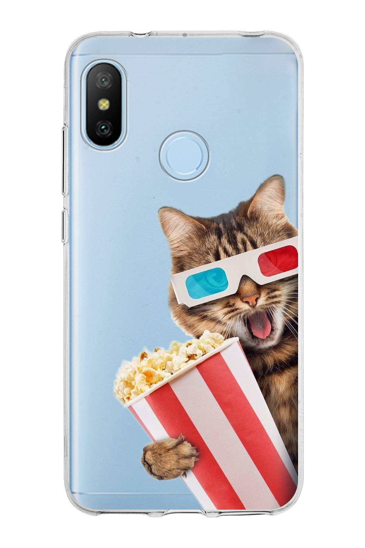 Xiaomi Mi A2 ile Uyumlu 1mm Slim Fit Kedi 1 050b Baskılı Şeffaf Kılıf