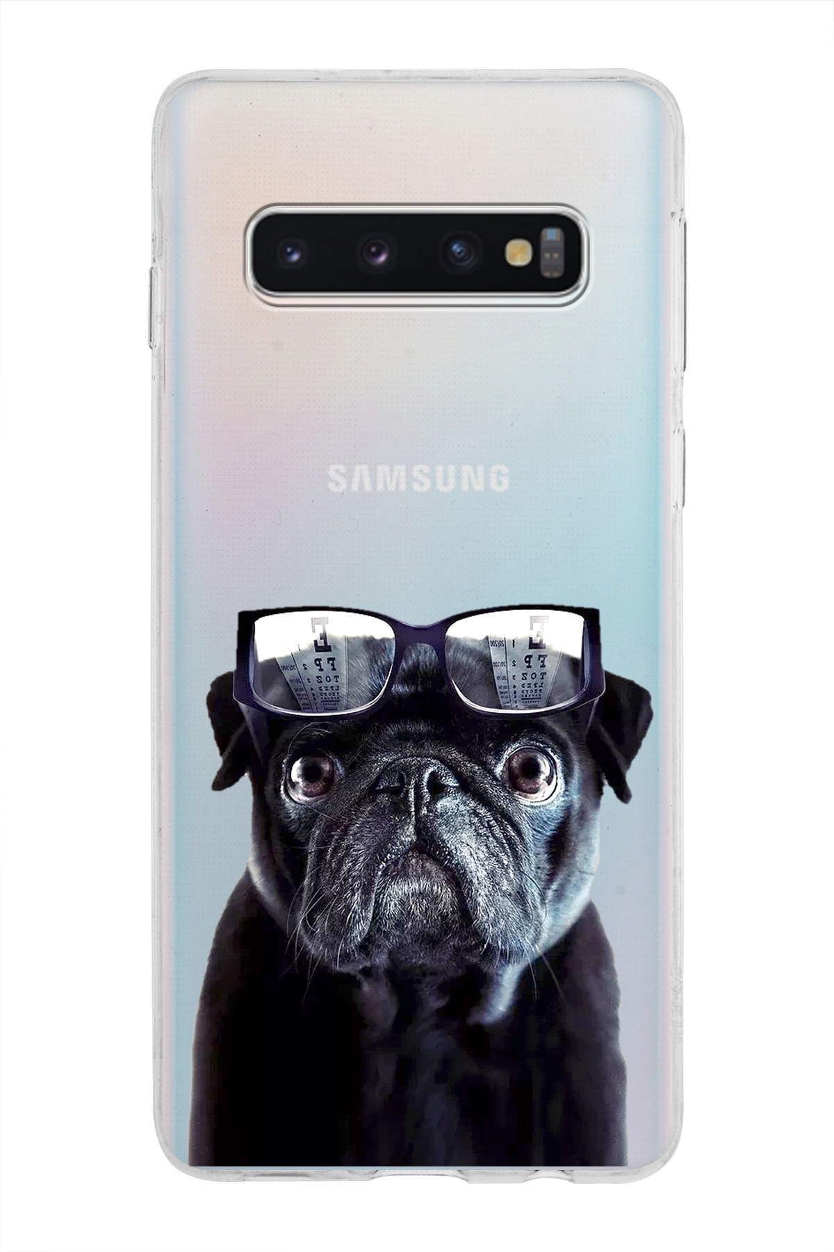 Samsung Galaxy S10 ile Uyumlu 1mm Slim Fit Köpek 3 050f Baskılı Şeffaf Kılıf