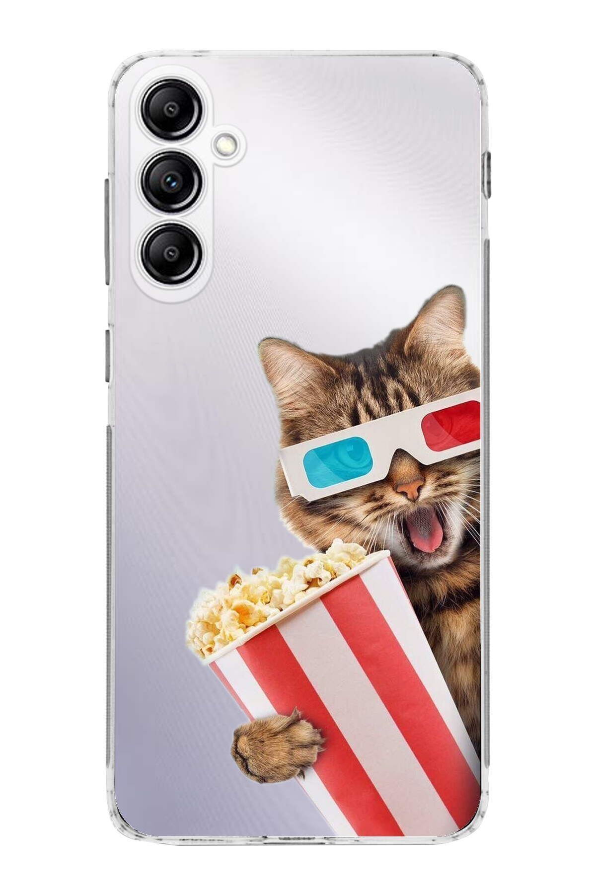 Samsung Galaxy A24 ile Uyumlu 1mm Slim Fit Kedi 1 050b Baskılı Şeffaf Kılıf