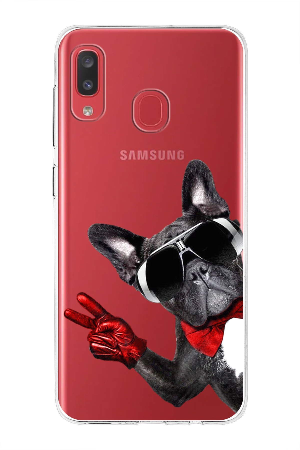 Samsung Galaxy A20 ile Uyumlu 1mm Slim Fit Köpek 2 050e Baskılı Şeffaf Kılıf
