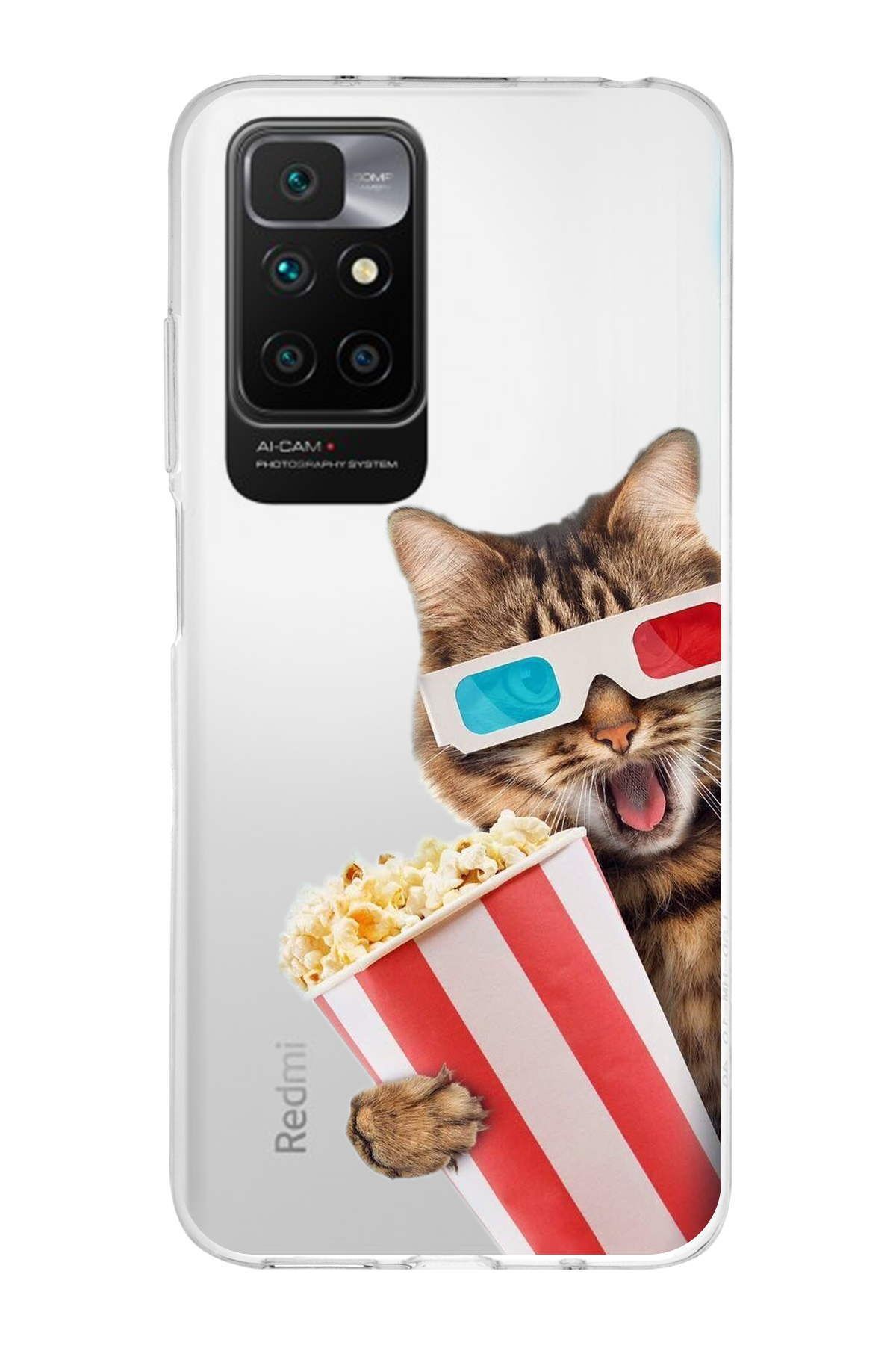 Xiaomi Redmi 10 ile Uyumlu 1mm Slim Fit Kedi 1 050b Baskılı Şeffaf Kılıf