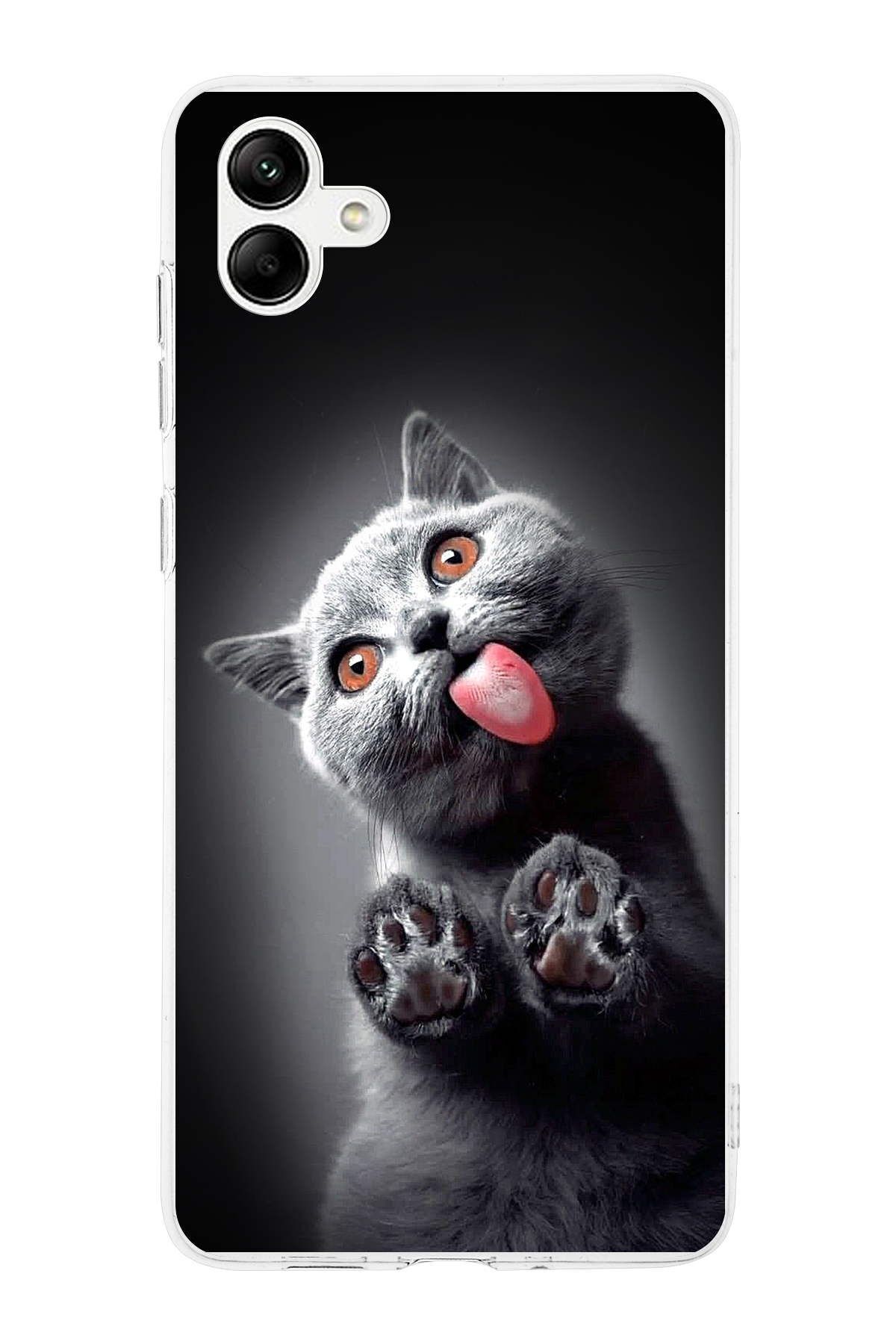 Samsung Galaxy A05 ile Uyumlu 1mm Slim Fit Kedi 2 050c Baskılı Şeffaf Kılıf