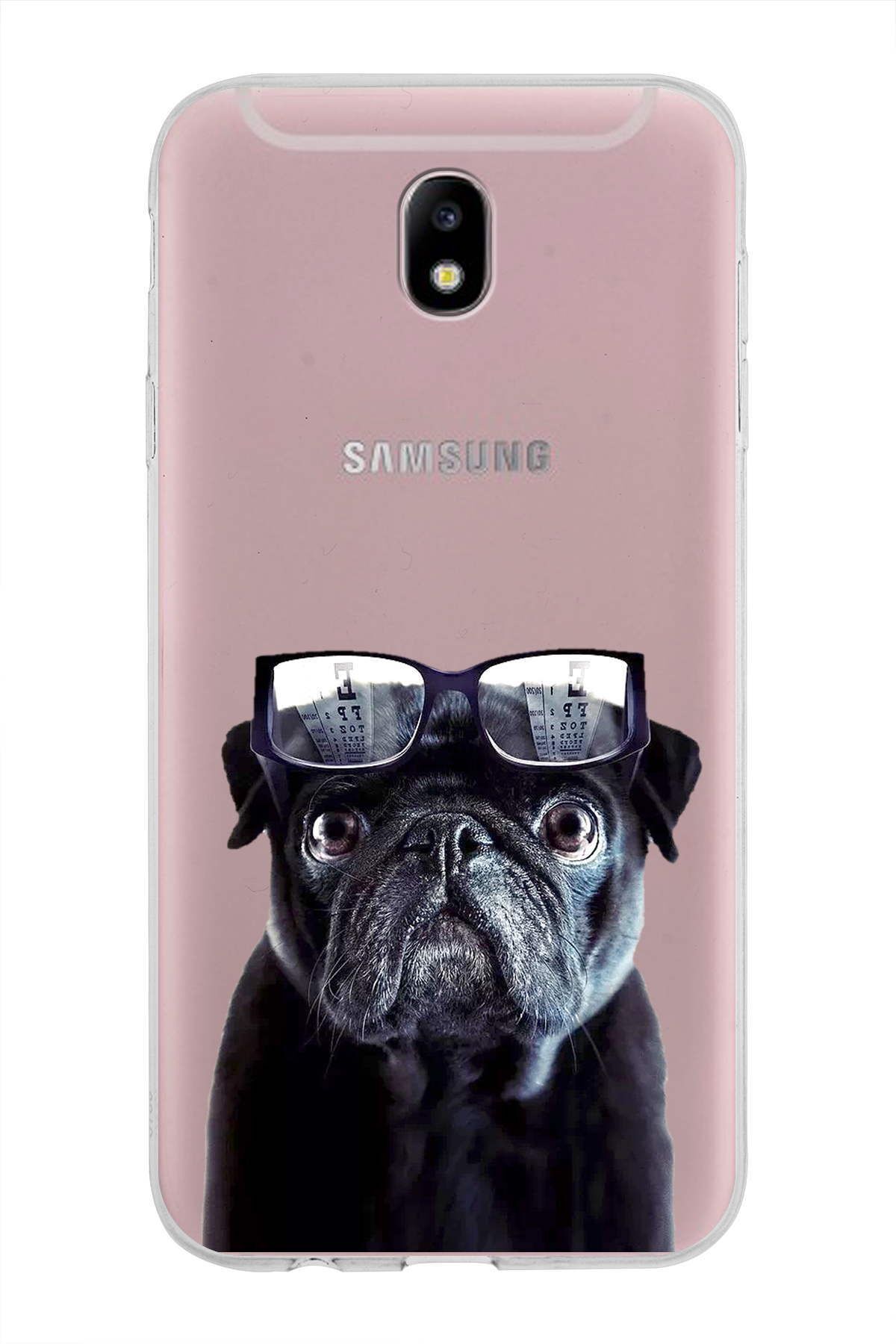Samsung Galaxy J7 Pro ile Uyumlu 1mm Slim Fit Köpek 3 050f Baskılı Şeffaf Kılıf