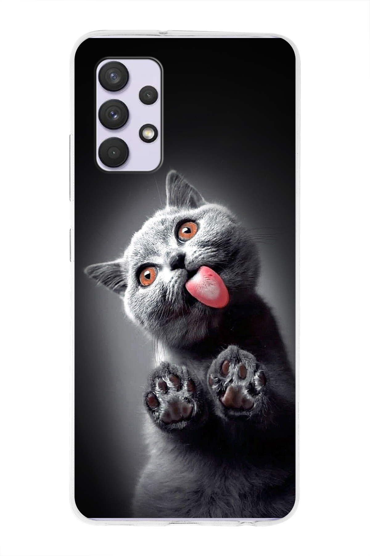 Samsung Galaxy A13 4G ile Uyumlu 1mm Slim Fit Kedi 2 050c Baskılı Şeffaf Kılıf