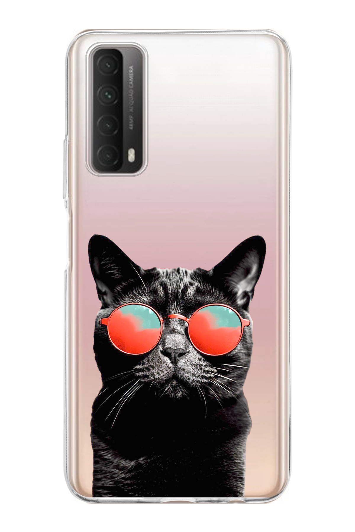 Huawei P Smart 2021 ile Uyumlu 1mm Slim Fit Kedi 3 050d Baskılı Şeffaf Kılıf