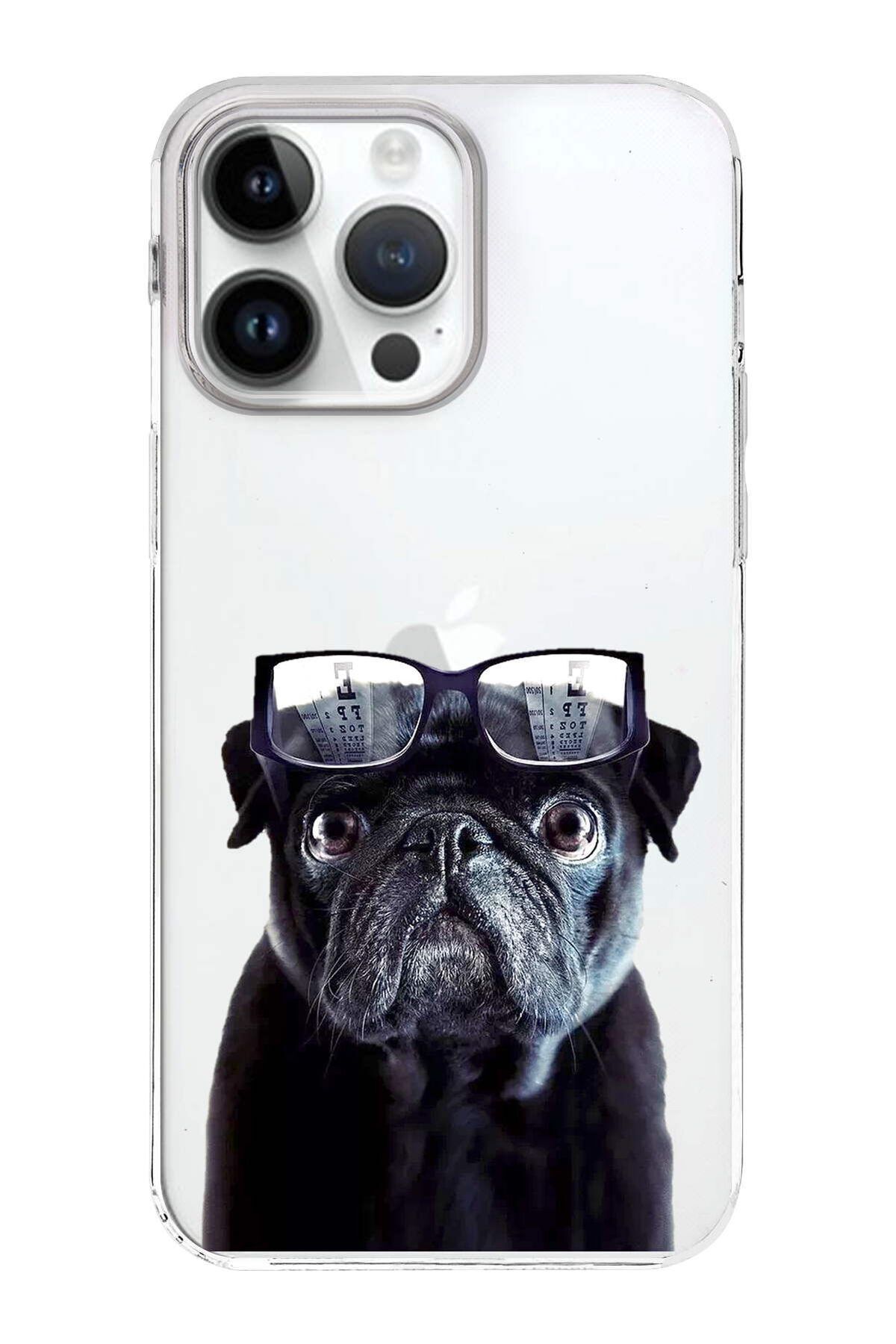 PrintiFy Apple iPhone 14 Pro ile Uyumlu 1mm Slim Fit Köpek 3 050f Baskılı Şeffaf Kılıf