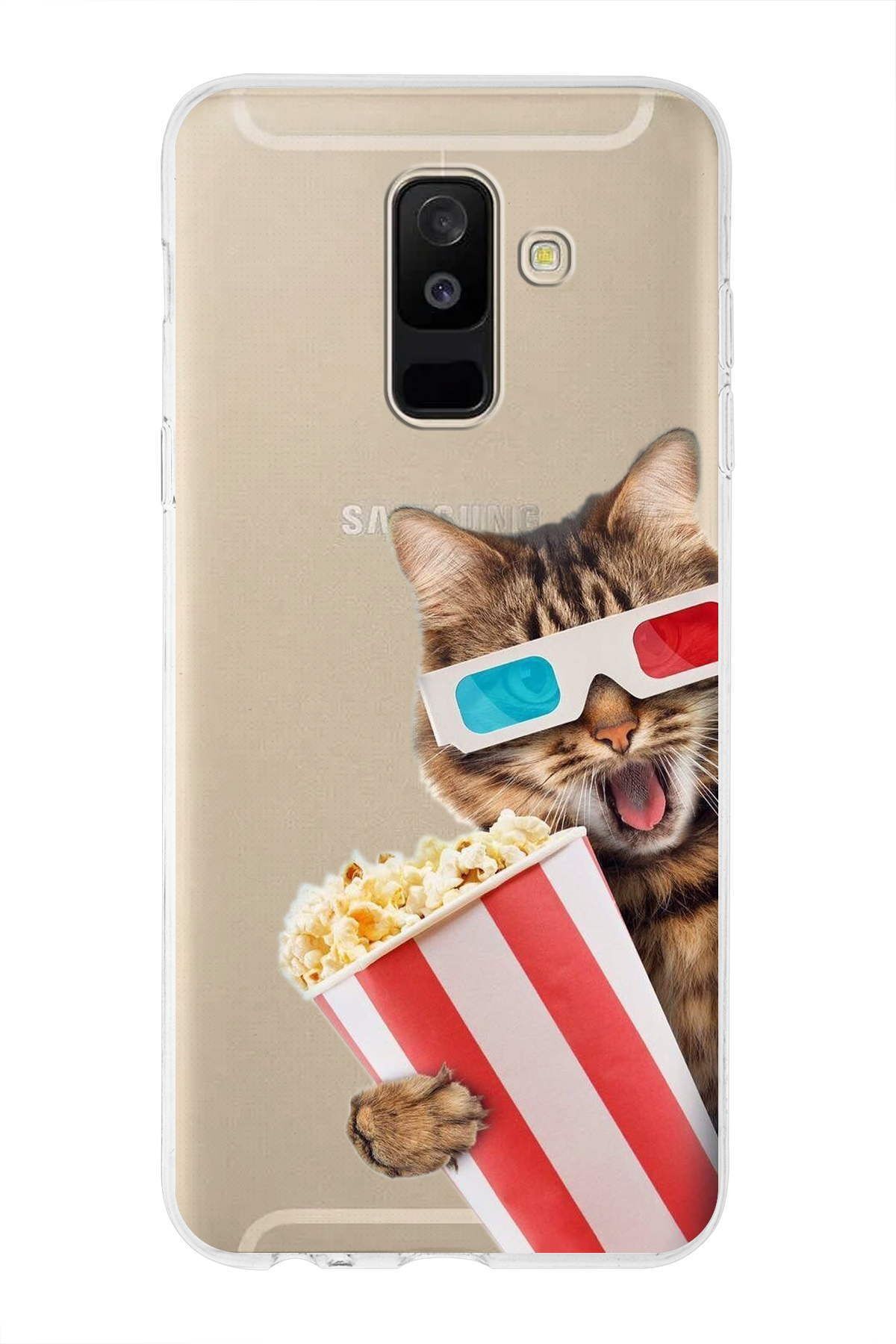 Samsung Galaxy A6 Plus 2018 ile Uyumlu 1mm Slim Fit Kedi 1 050b Baskılı Şeffaf Kılıf