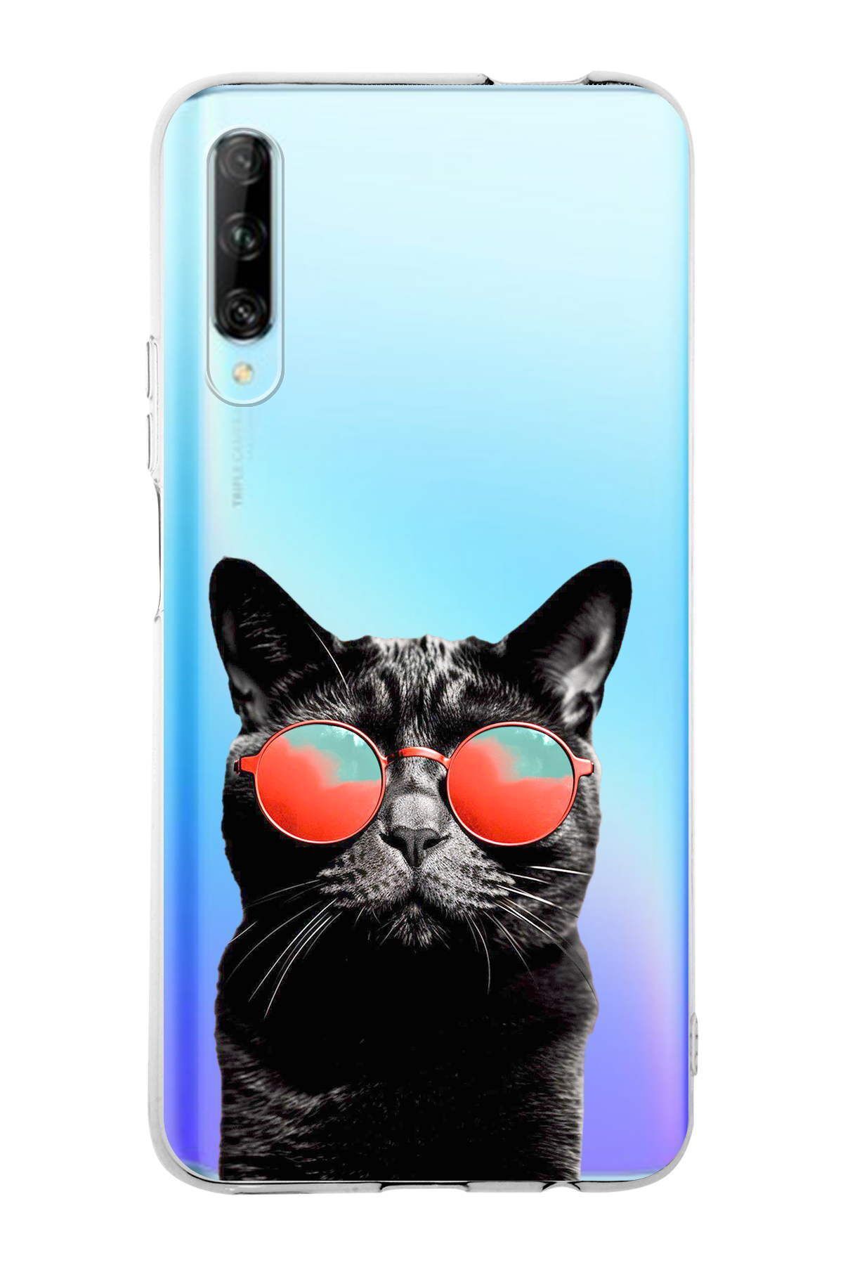 Huawei P Smart Pro ile Uyumlu 1mm Slim Fit Kedi 3 050d Baskılı Şeffaf Kılıf
