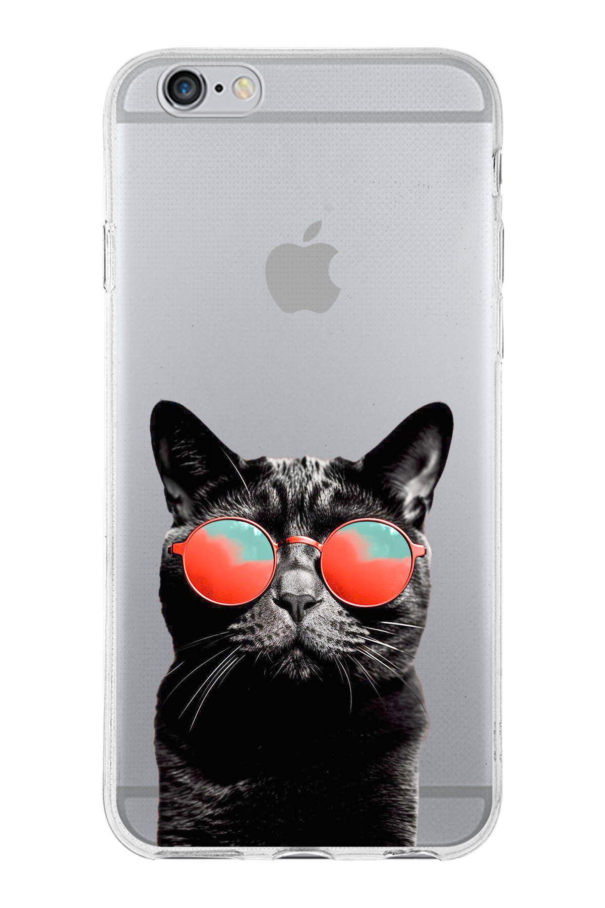 PrintiFy Apple iPhone 6S Plus ile Uyumlu 1mm Slim Fit Kedi 3 050d Baskılı Şeffaf Kılıf