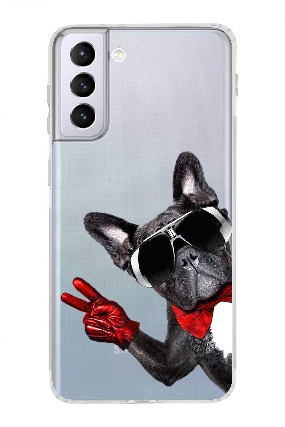 Samsung Galaxy S21 Plus ile Uyumlu 1mm Slim Fit Köpek 2 050e Baskılı Şeffaf Kılıf