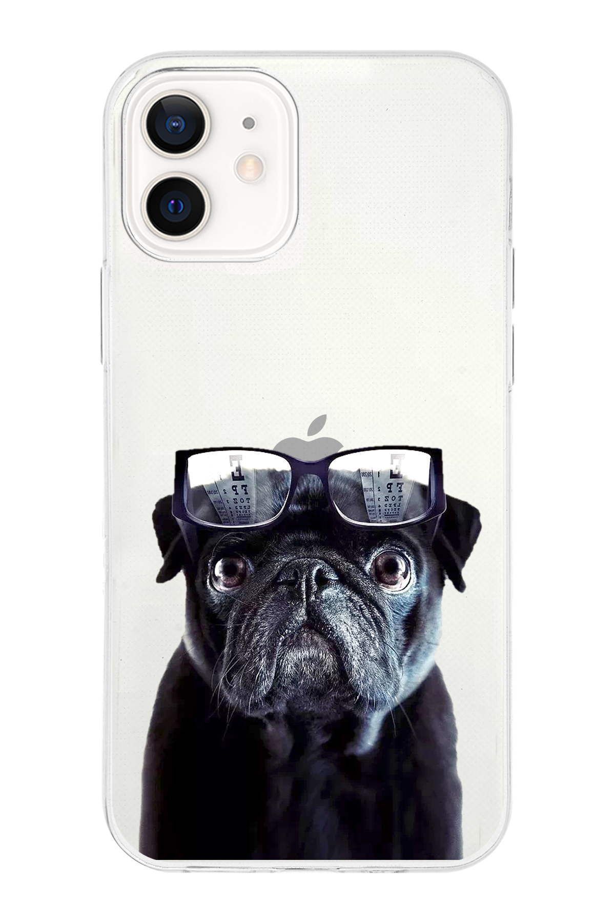 PrintiFy Apple iPhone 12 Mini ile Uyumlu 1mm Slim Fit Köpek 3 050f Baskılı Şeffaf Kılıf