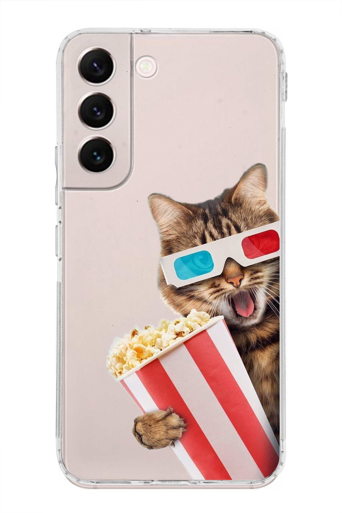 Samsung Galaxy S22 ile Uyumlu 1mm Slim Fit Kedi 1 050b Baskılı Şeffaf Kılıf