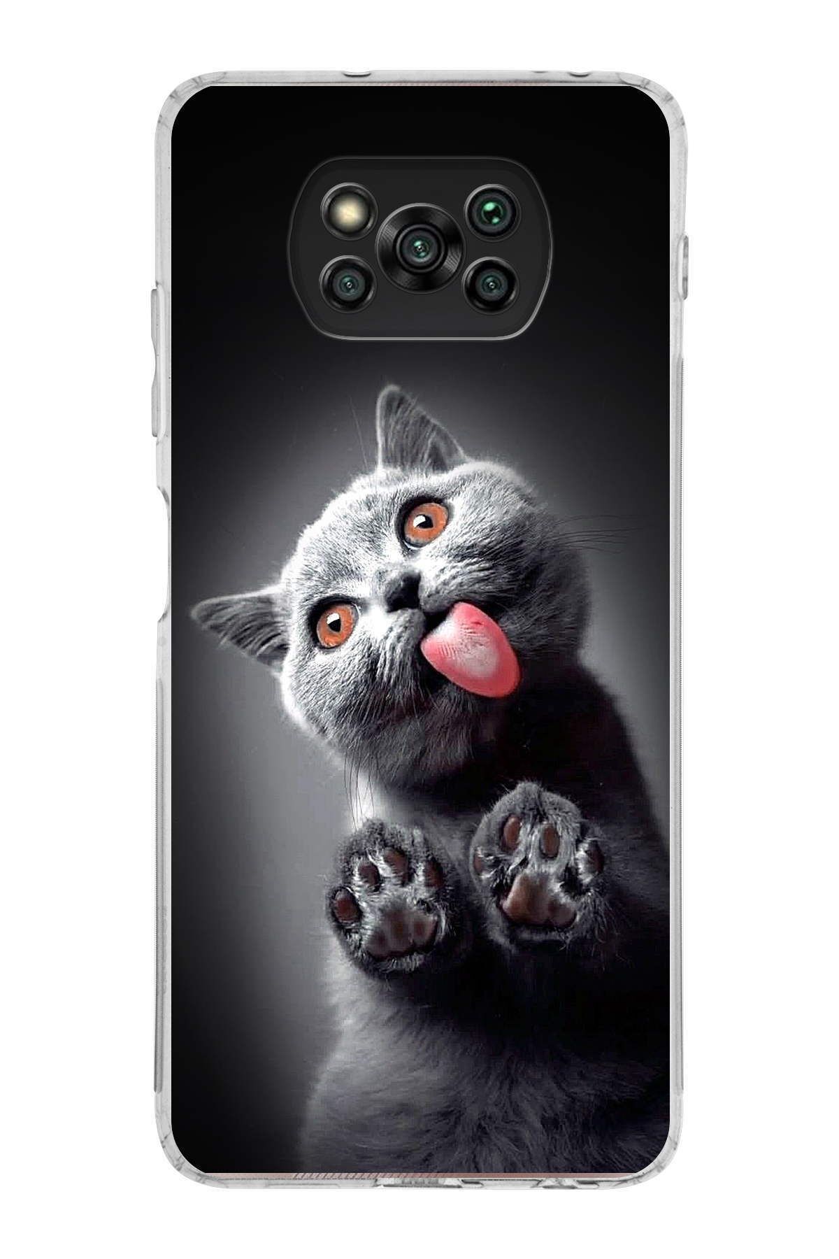 Xiaomi Poco X3 Pro ile Uyumlu 1mm Slim Fit Kedi 2 050c Baskılı Şeffaf Kılıf