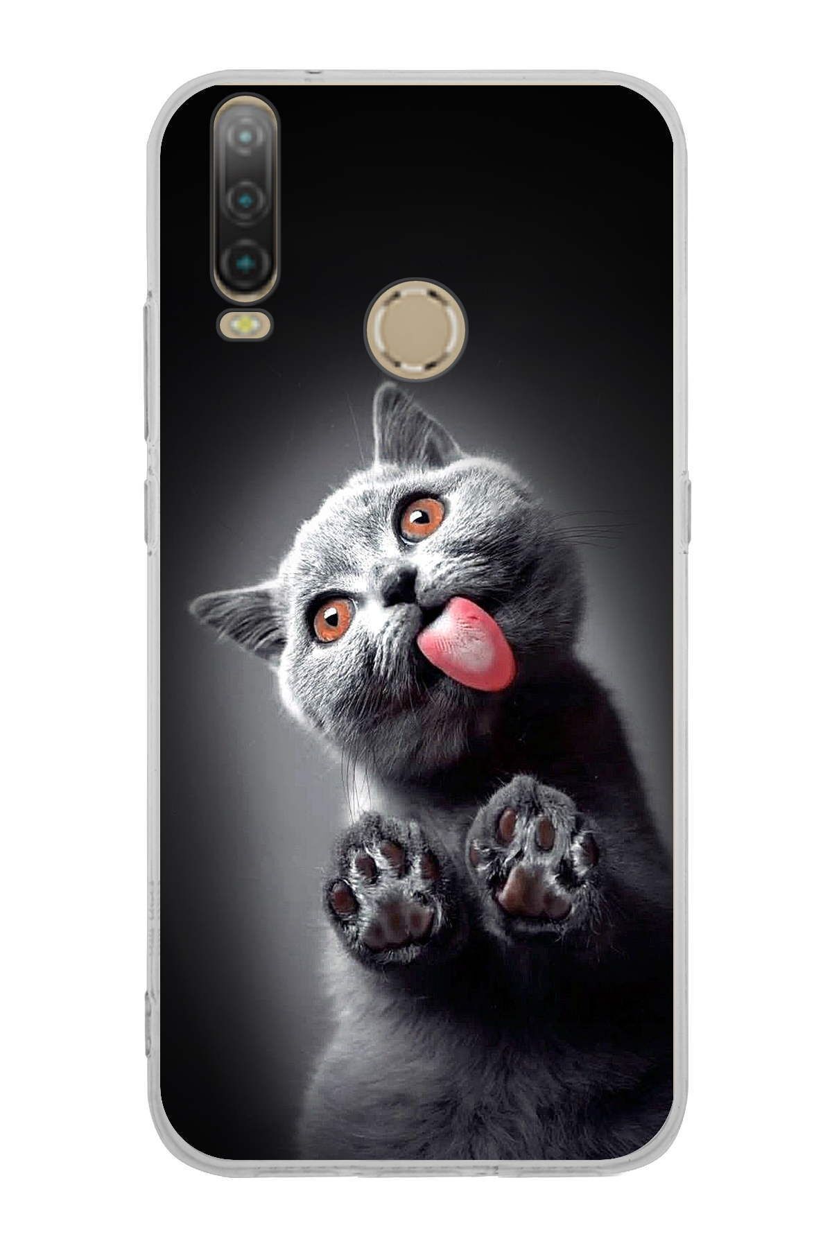 General Mobile GM 10 ile Uyumlu 1mm Slim Fit Kedi 2 050c Baskılı Şeffaf Kılıf