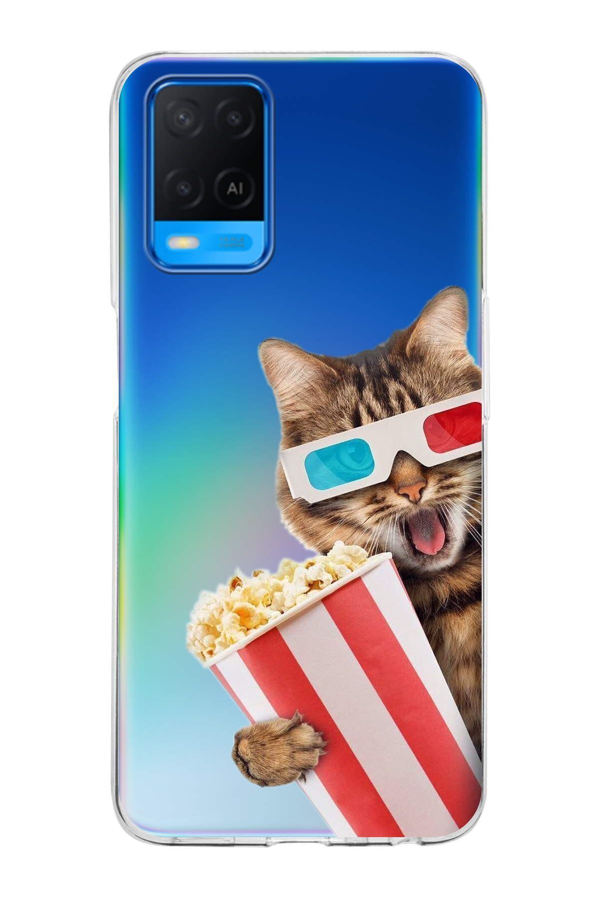 Oppo A54 ile Uyumlu 1mm Slim Fit Kedi 1 050b Baskılı Şeffaf Kılıf