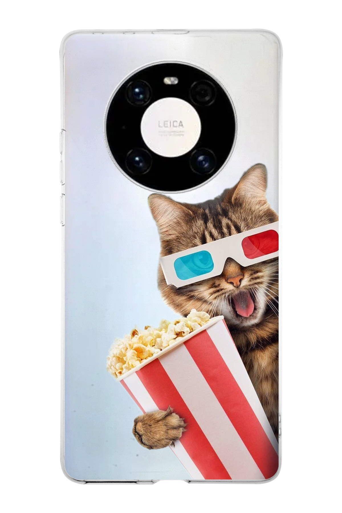 Huawei Mate 40 Pro ile Uyumlu 1mm Slim Fit Kedi 1 050b Baskılı Şeffaf Kılıf