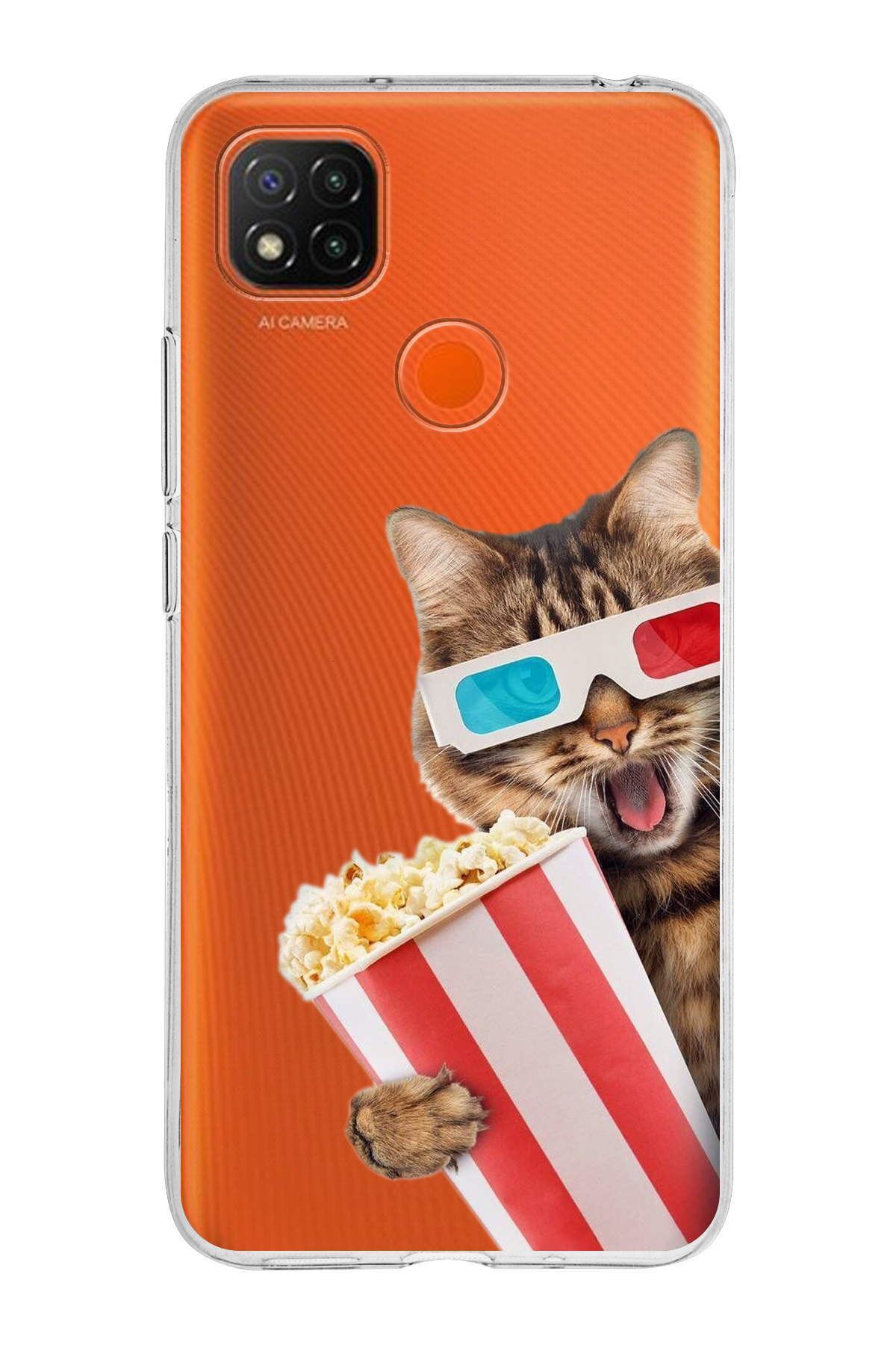 Xiaomi Redmi 9C ile Uyumlu 1mm Slim Fit Kedi 1 050b Baskılı Şeffaf Kılıf