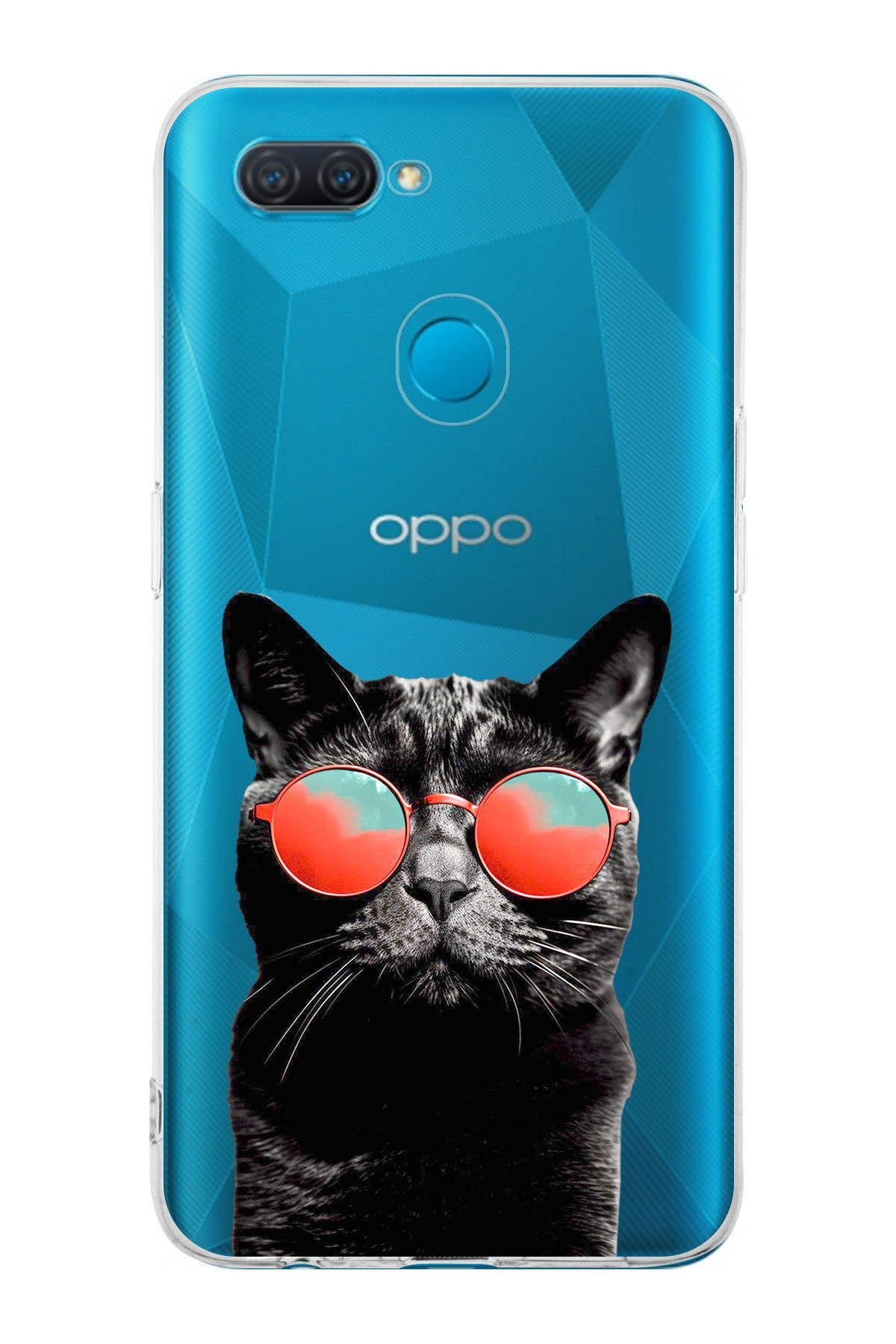 Oppo AX7 ile Uyumlu 1mm Slim Fit Kedi 3 050d Baskılı Şeffaf Kılıf
