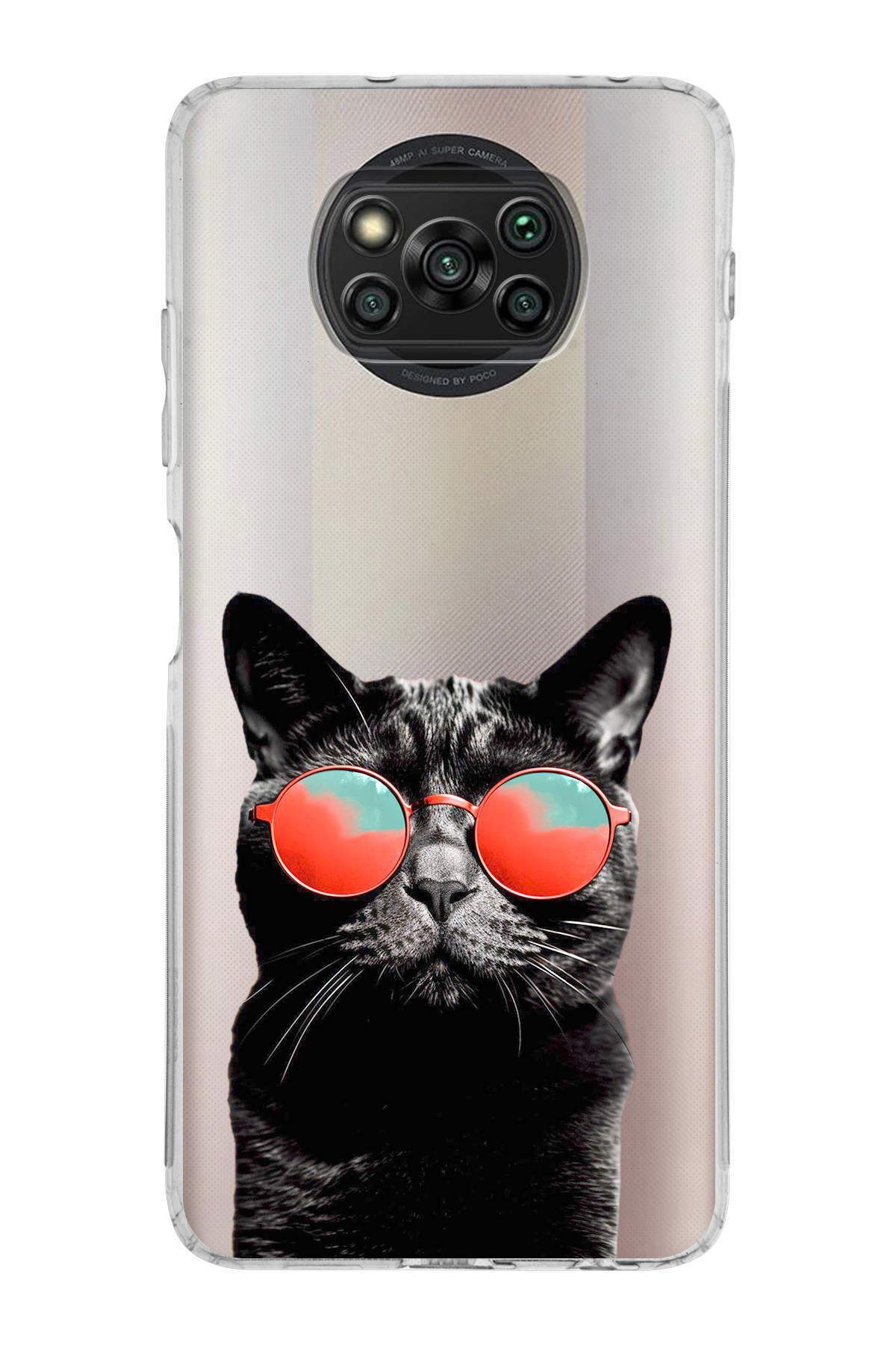 Xiaomi Poco X3 ile Uyumlu 1mm Slim Fit Kedi 3 050d Baskılı Şeffaf Kılıf