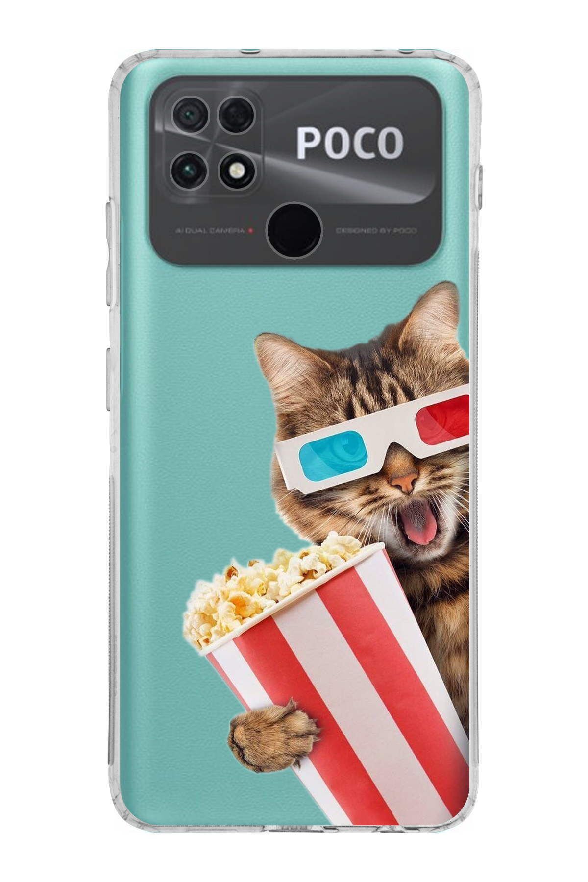 Xiaomi Poco C40 ile Uyumlu 1mm Slim Fit Kedi 1 050b Baskılı Şeffaf Kılıf