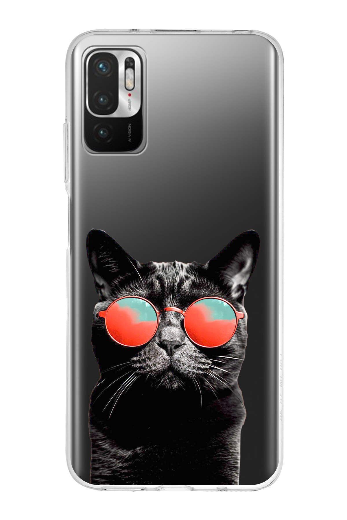 Xiaomi Redmi 10 5G ile Uyumlu 1mm Slim Fit Kedi 3 050d Baskılı Şeffaf Kılıf