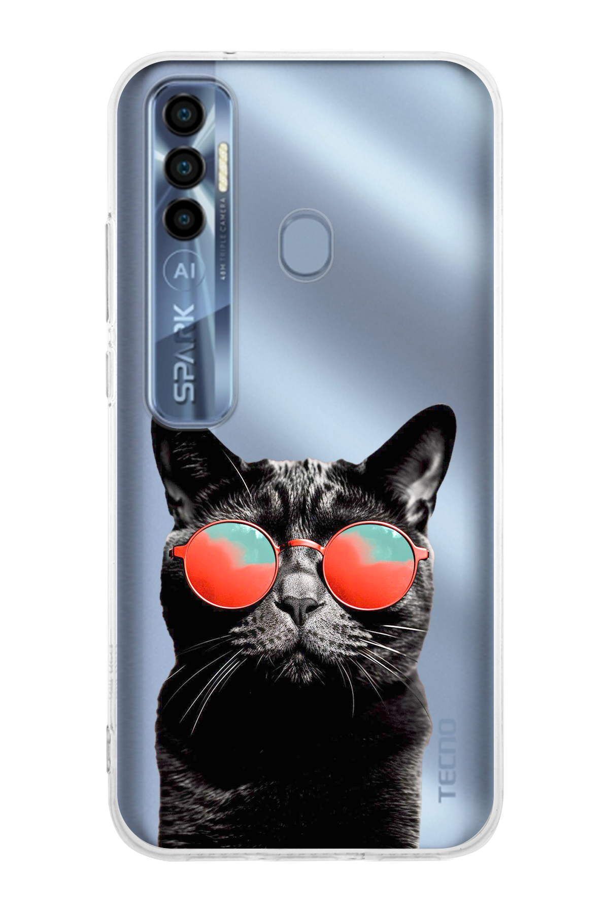 Tecno Spark 7 Pro ile Uyumlu 1mm Slim Fit Kedi 3 050d Baskılı Şeffaf Kılıf