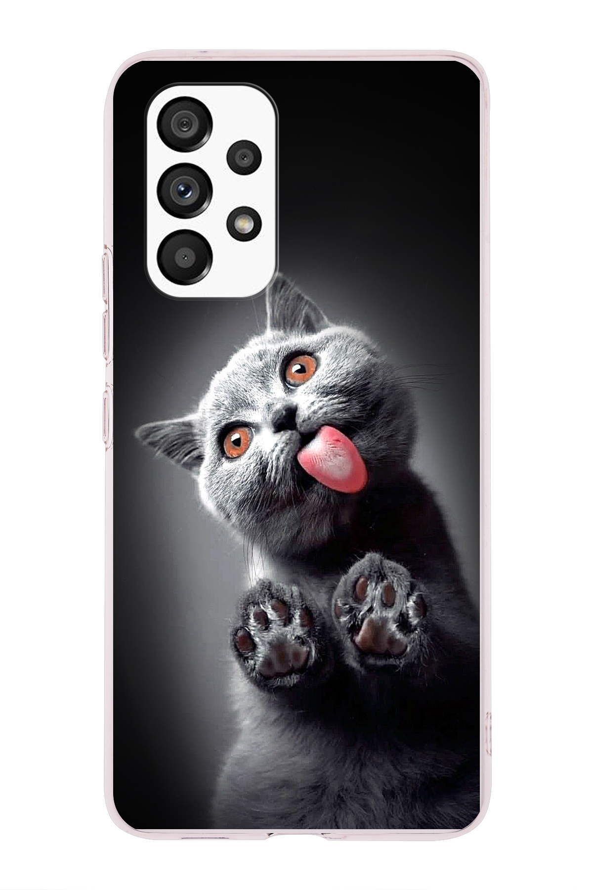 Samsung Galaxy A23 ile Uyumlu 1mm Slim Fit Kedi 2 050c Baskılı Şeffaf Kılıf
