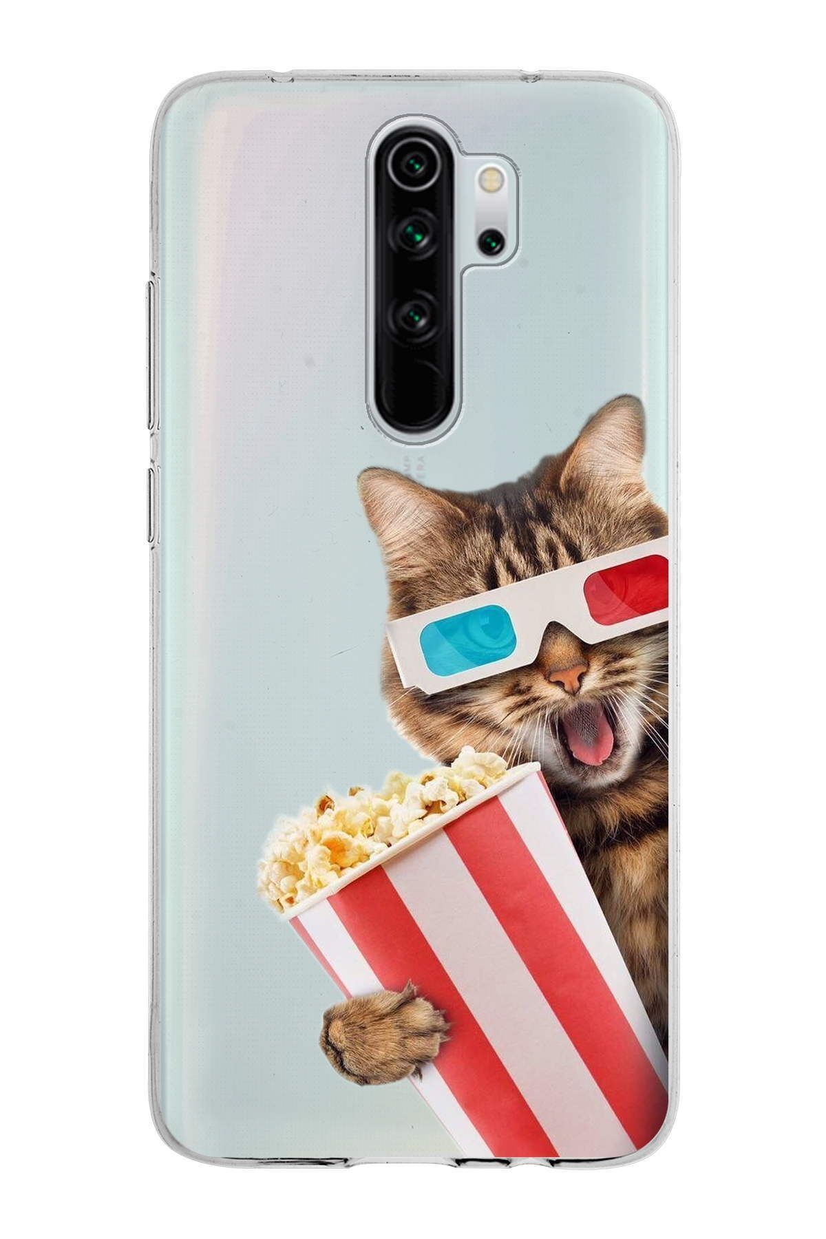 Xiaomi Redmi Note 8 Pro ile Uyumlu 1mm Slim Fit Kedi 1 050b Baskılı Şeffaf Kılıf