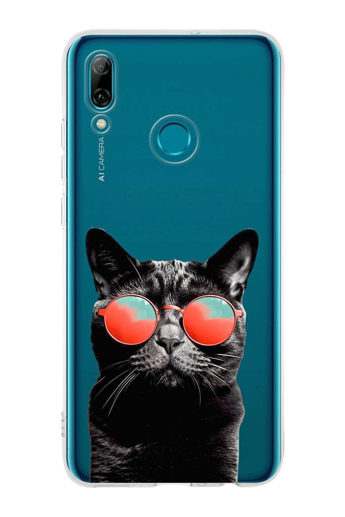 Huawei P Smart 2019 ile Uyumlu 1mm Slim Fit Kedi 3 050d Baskılı Şeffaf Kılıf
