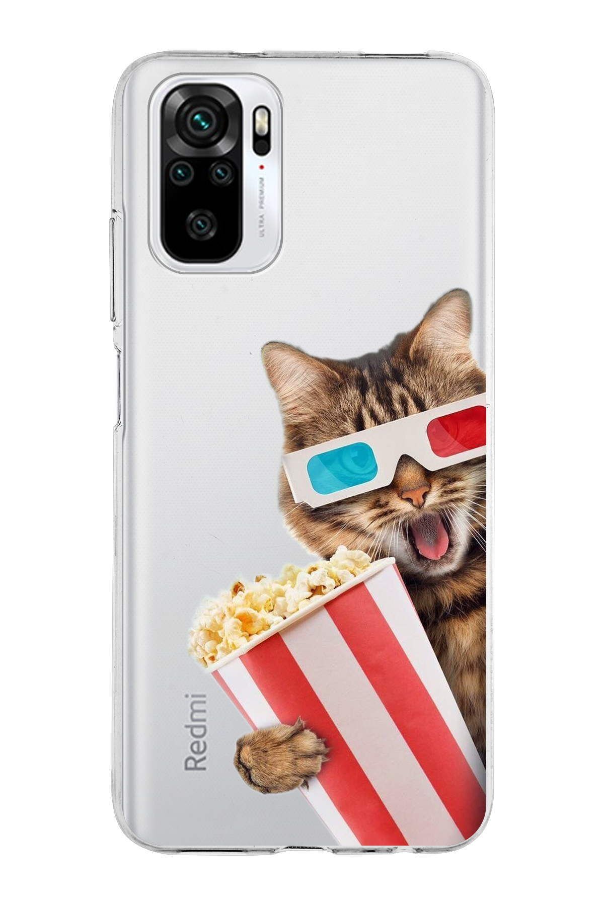 Xiaomi Redmi Note 10s ile Uyumlu 1mm Slim Fit Kedi 1 050b Baskılı Şeffaf Kılıf