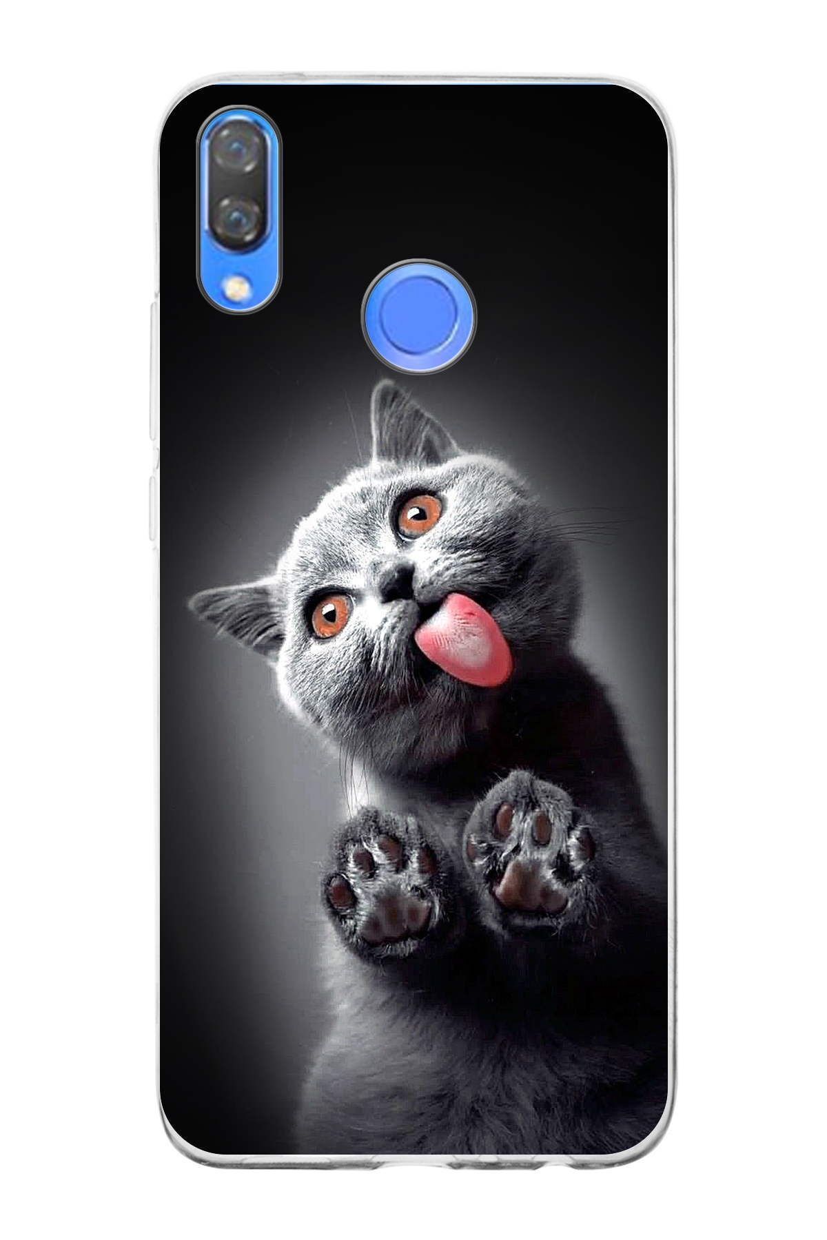 Huawei Y9 2019 ile Uyumlu 1mm Slim Fit Kedi 2 050c Baskılı Şeffaf Kılıf