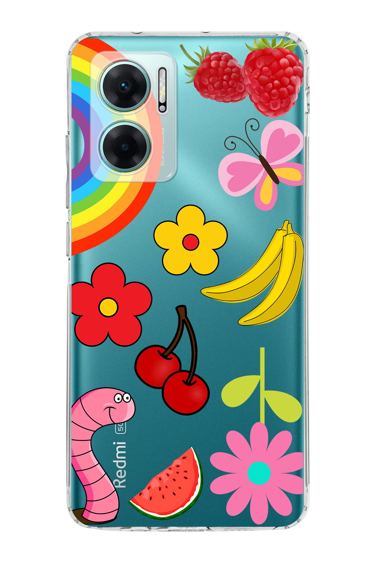 Xiaomi Redmi Note 11E ile Uyumlu 1mm Slim Fit Water Color 5 Baskılı Şeffaf  Kılıf