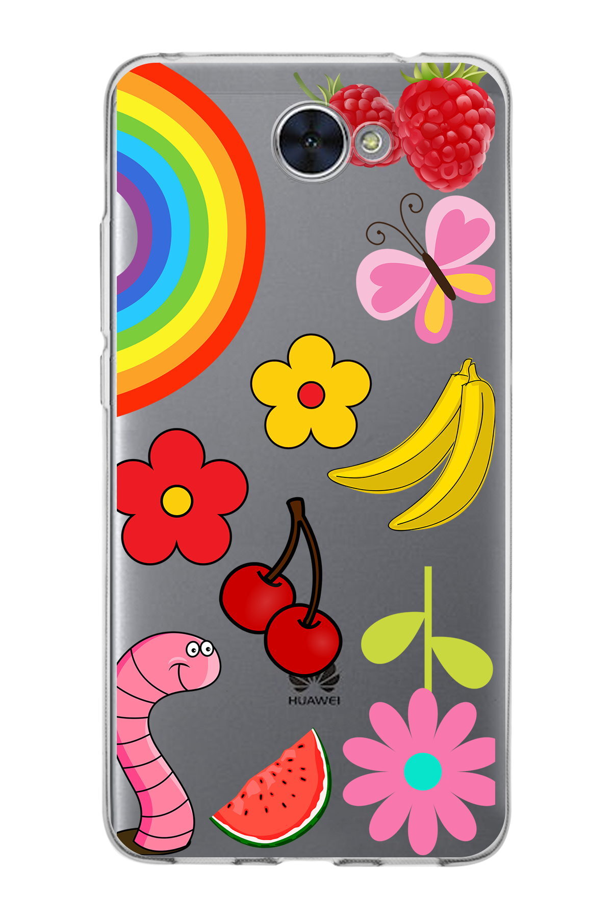 Huawei Y7 ile Uyumlu 1mm Slim Fit Water Color 5 Baskılı Şeffaf  Kılıf
