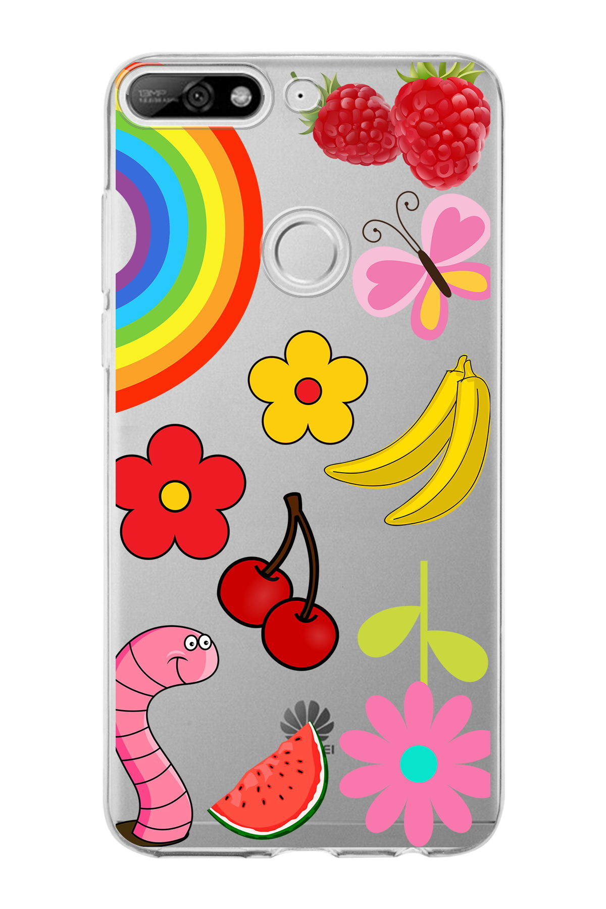 Huawei Y7 2018 ile Uyumlu 1mm Slim Fit Water Color 5 Baskılı Şeffaf  Kılıf