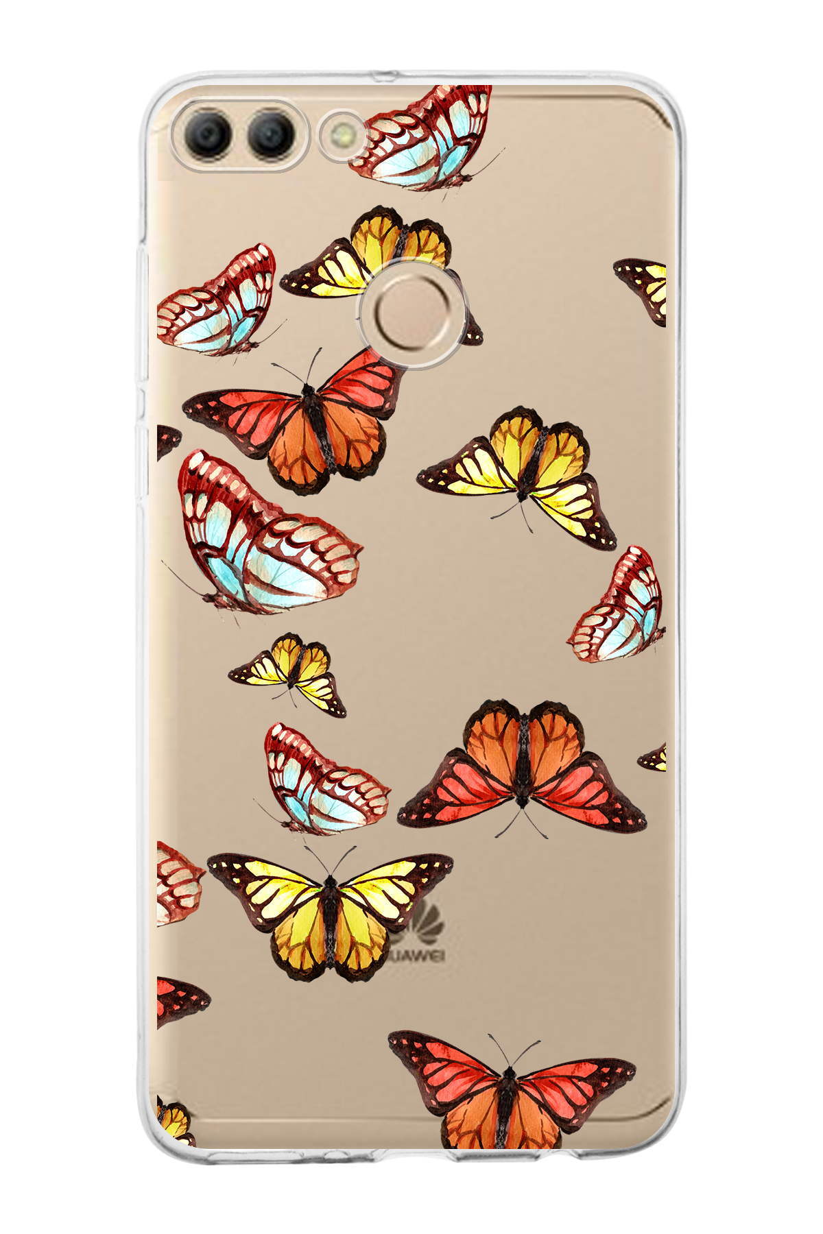 Huawei Y9 2018 ile Uyumlu 1mm Slim Fit Water Color 2 Baskılı Şeffaf  Kılıf