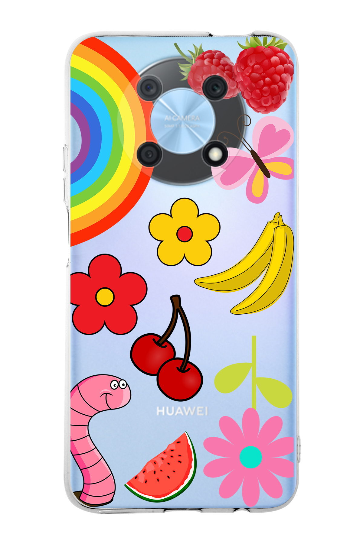 Huawei Nova Y90 ile Uyumlu 1mm Slim Fit Water Color 5 Baskılı Şeffaf  Kılıf