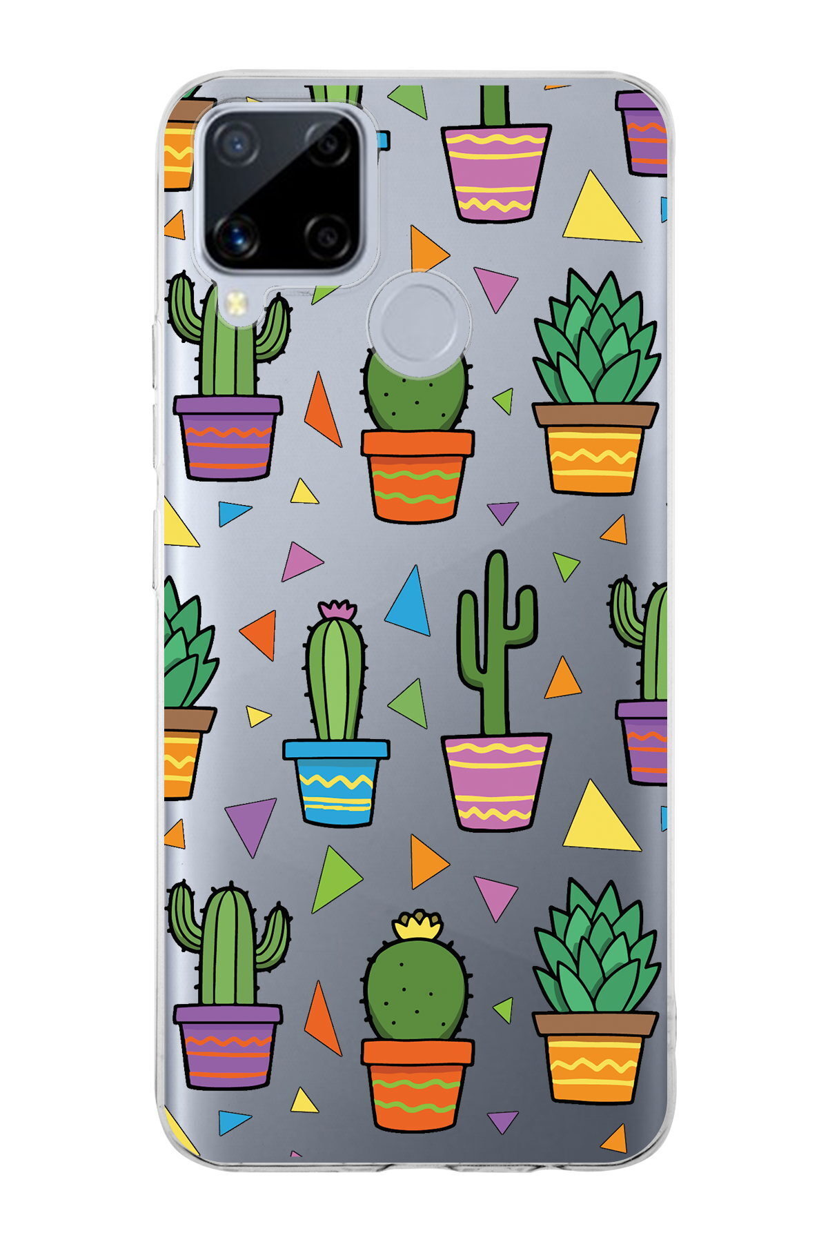 Realme C15  ile Uyumlu 1mm Slim Fit Water Color 4 Baskılı Şeffaf  Kılıf