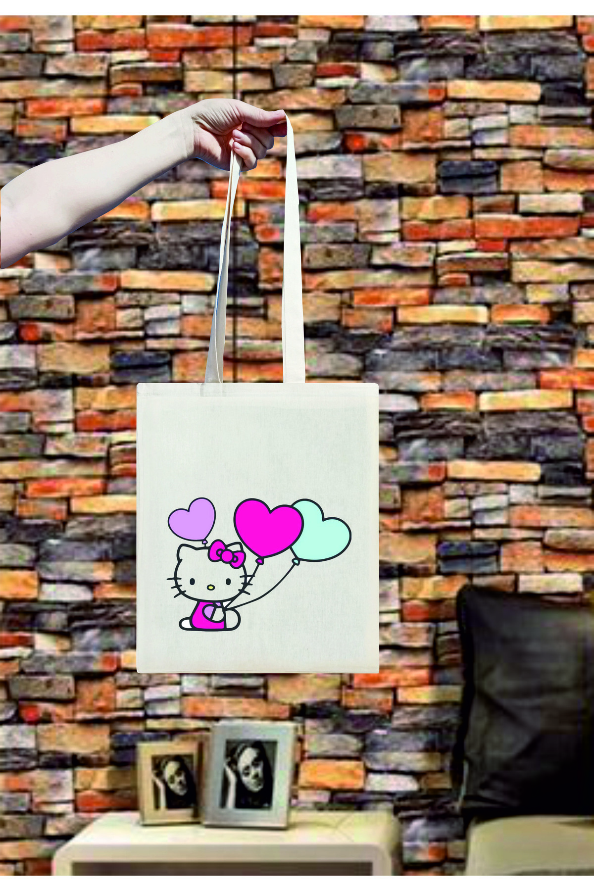 Balloon Kitty Printed Cotton Raw cloth bag 35X40 cm