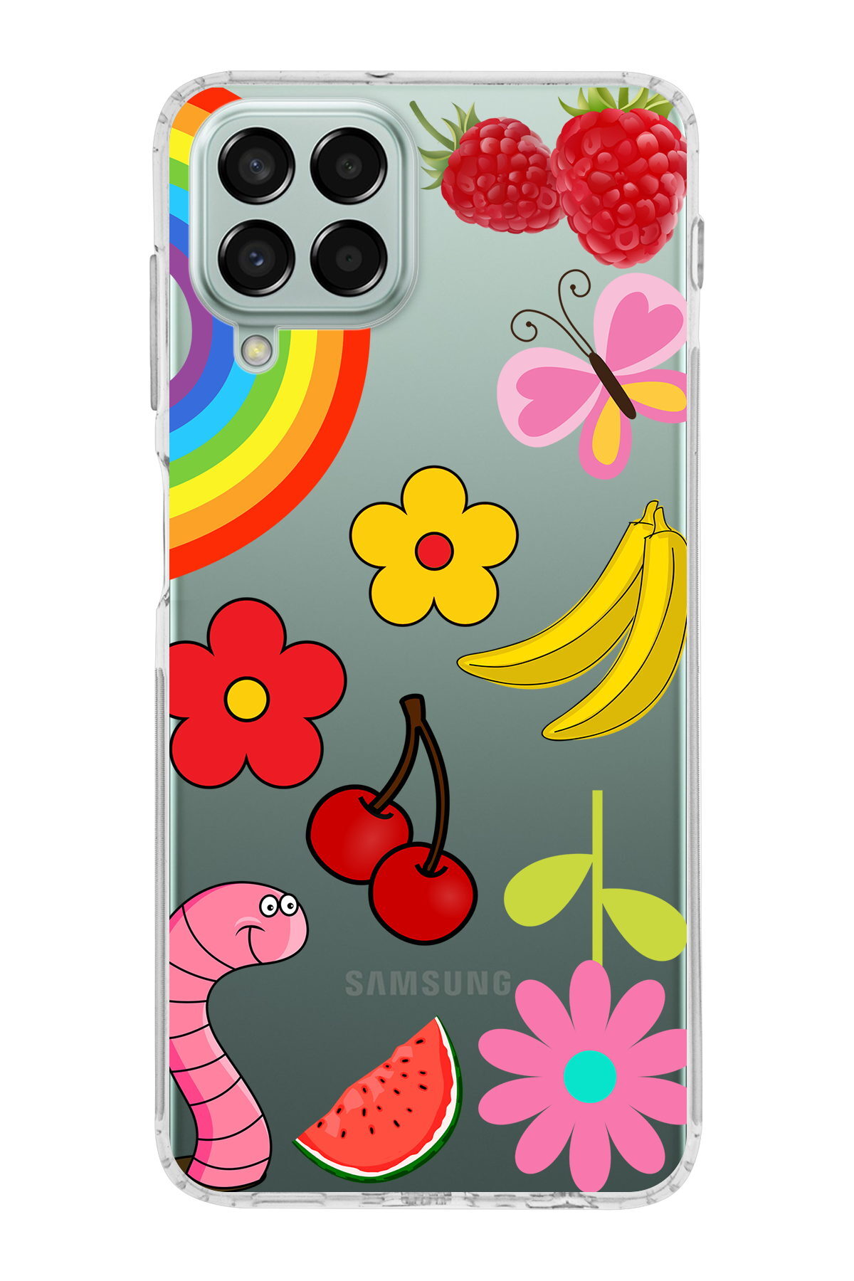 Samsung Galaxy M33 ile Uyumlu 1mm Slim Fit Water Color 5 Baskılı Şeffaf  Kılıf