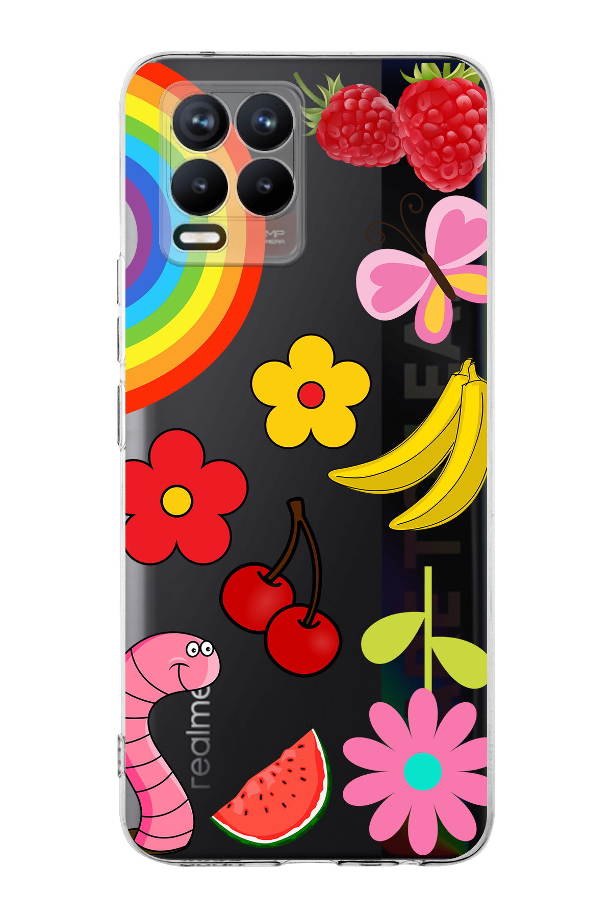 Realme 8  ile Uyumlu 1mm Slim Fit Water Color 5 Baskılı Şeffaf  Kılıf