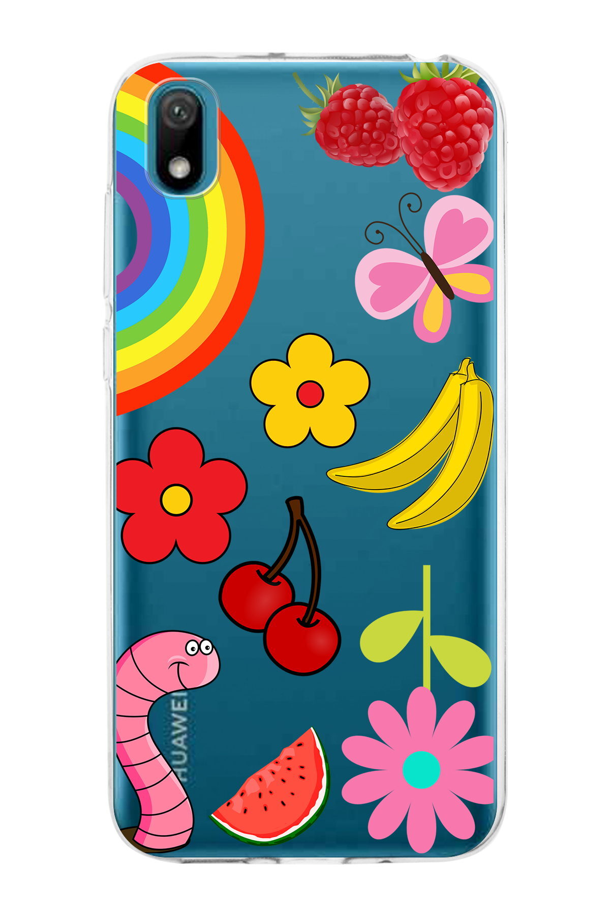 Huawei Y5 2019 ile Uyumlu 1mm Slim Fit Water Color 5 Baskılı Şeffaf  Kılıf