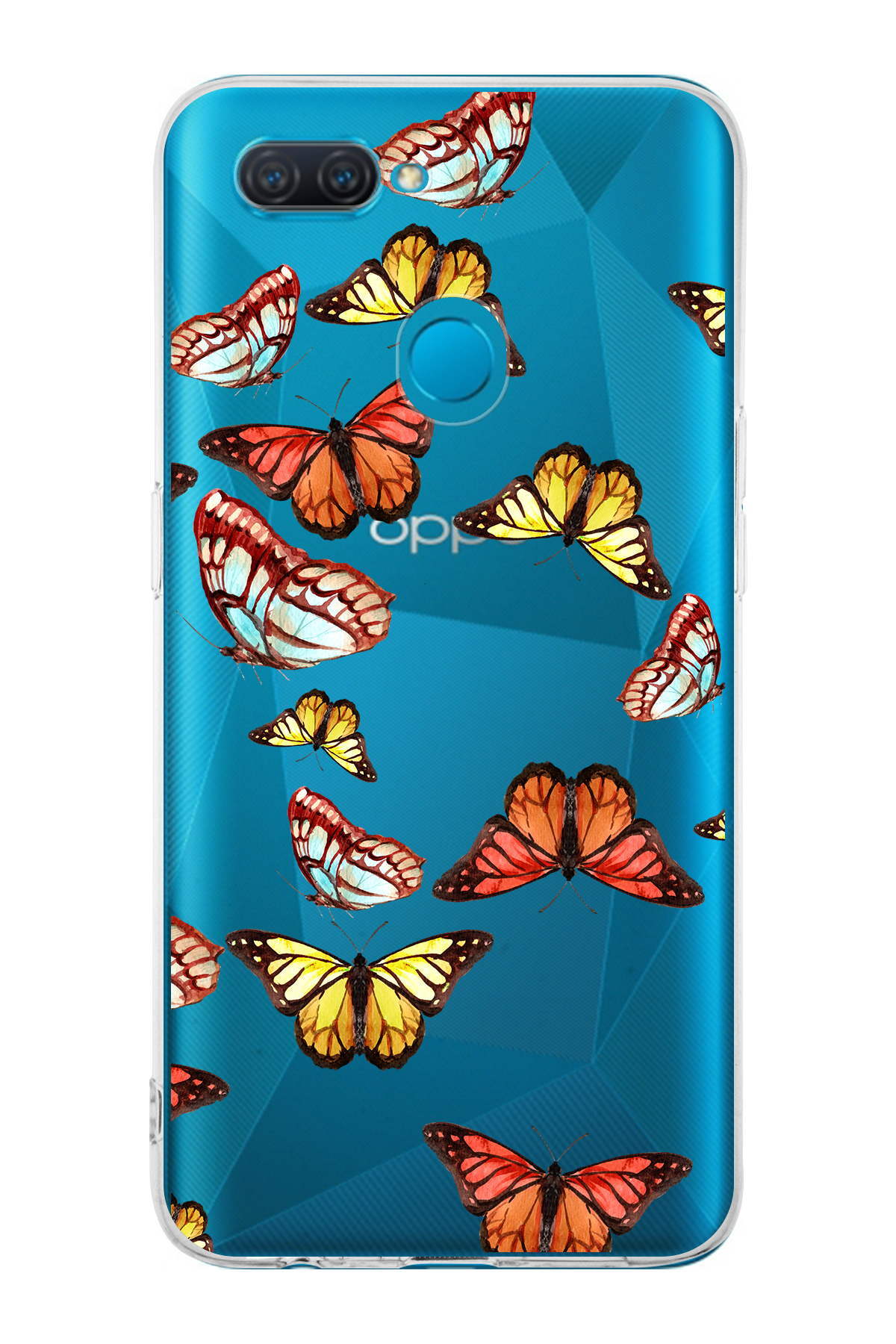 Oppo A5S  ile Uyumlu 1mm Slim Fit Water Color 2 Baskılı Şeffaf  Kılıf