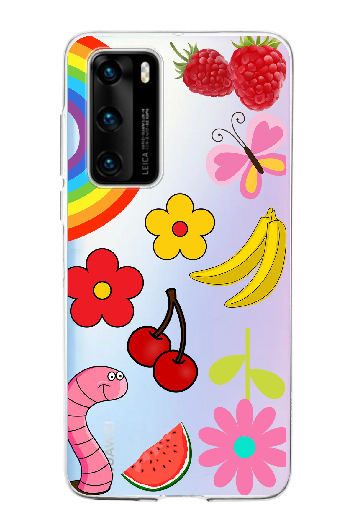 Huawei P40 ile Uyumlu 1mm Slim Fit Water Color 5 Baskılı Şeffaf  Kılıf